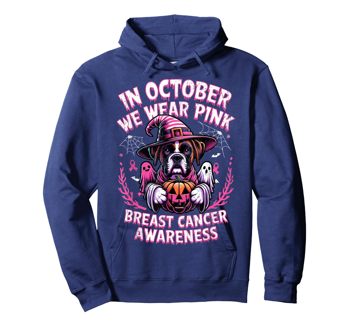 In October We Wear Pink Ghost Boxer Dog Breast Cancer T-Shirt for Men Women Girls Kids