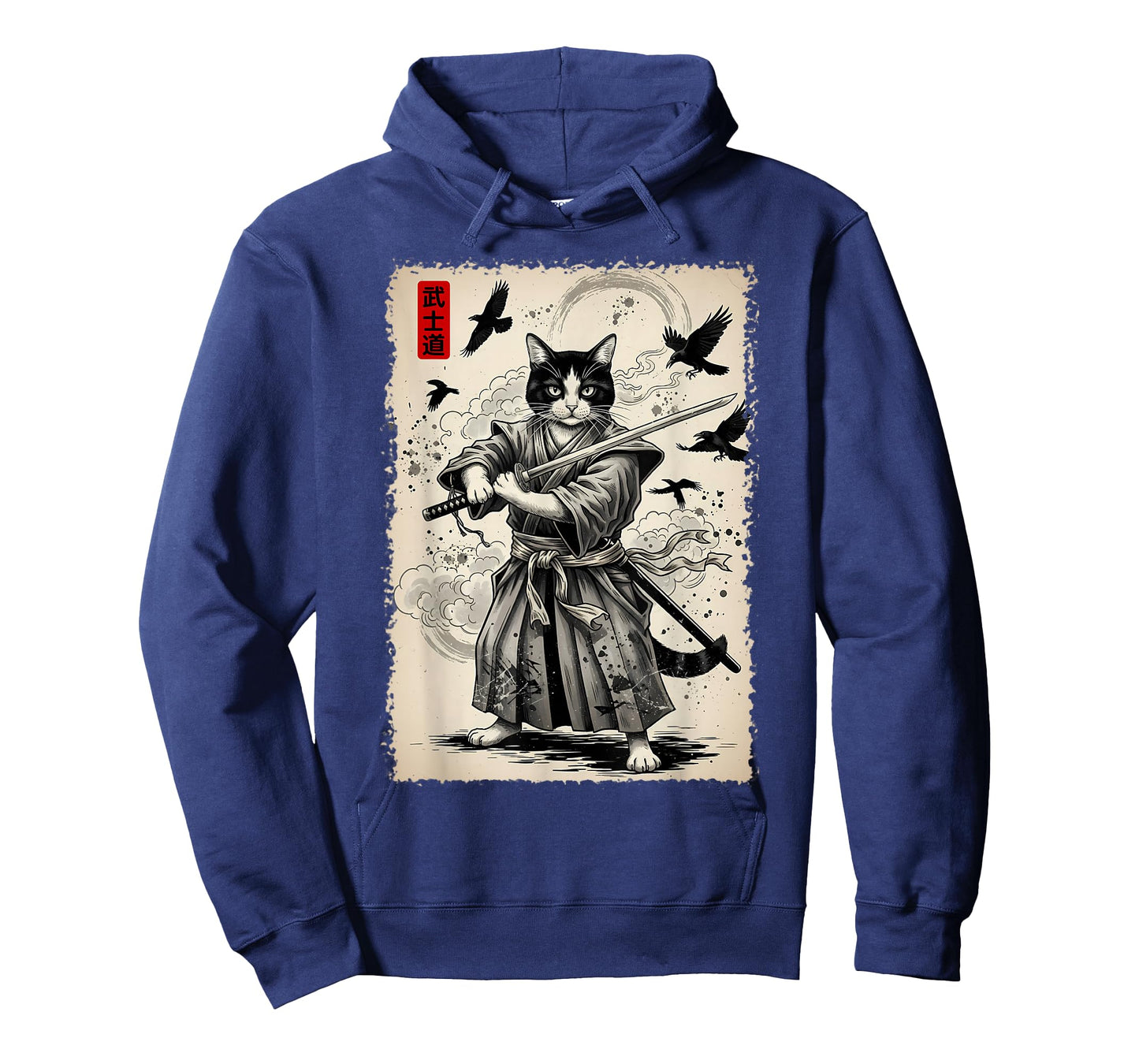 Samurai Cat Graphic Tee Warrior Vintage Japanese Art Anime T-Shirt