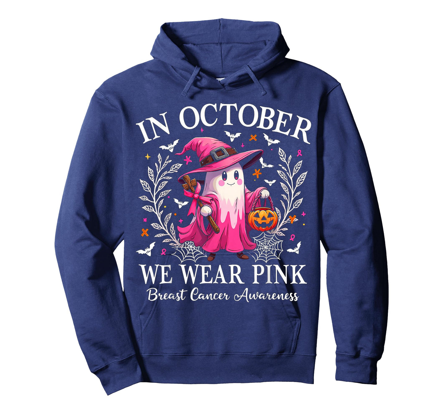 Breast Cancer Awareness 2025 Cute Pink Ghost with Witch Hat T-Shirt