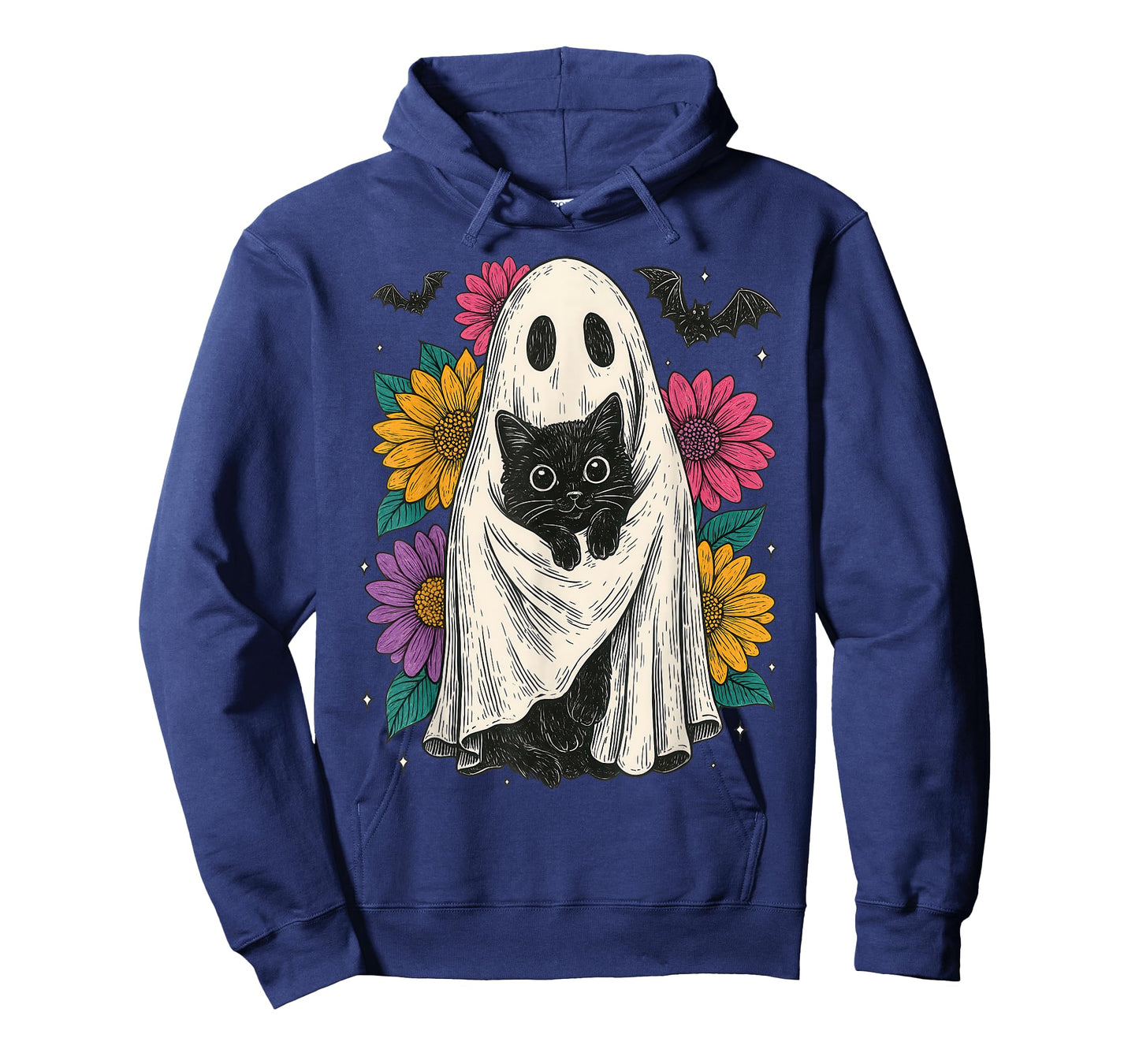 Retro Halloween Ghost and Cat Preppy Floral Halloween T-Shirt