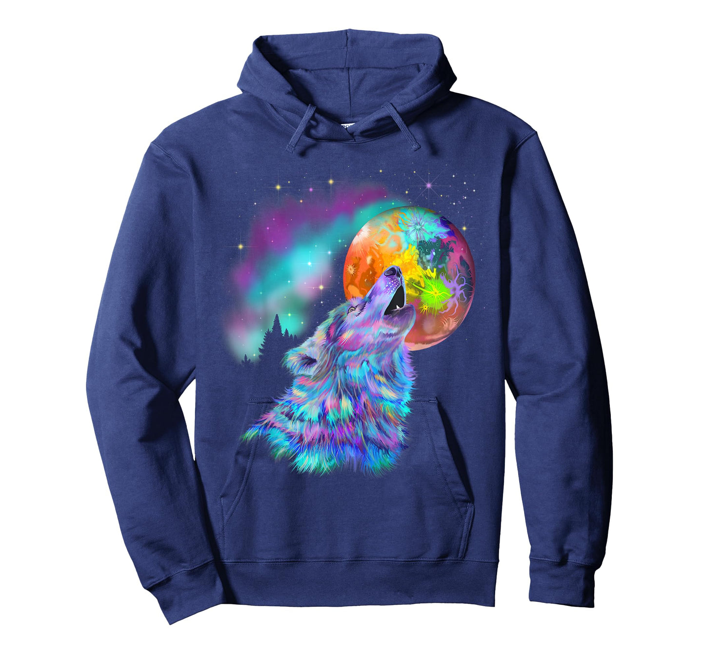 Colorful rainbow psychedelic trippy howling at moon wolf T-Shirt