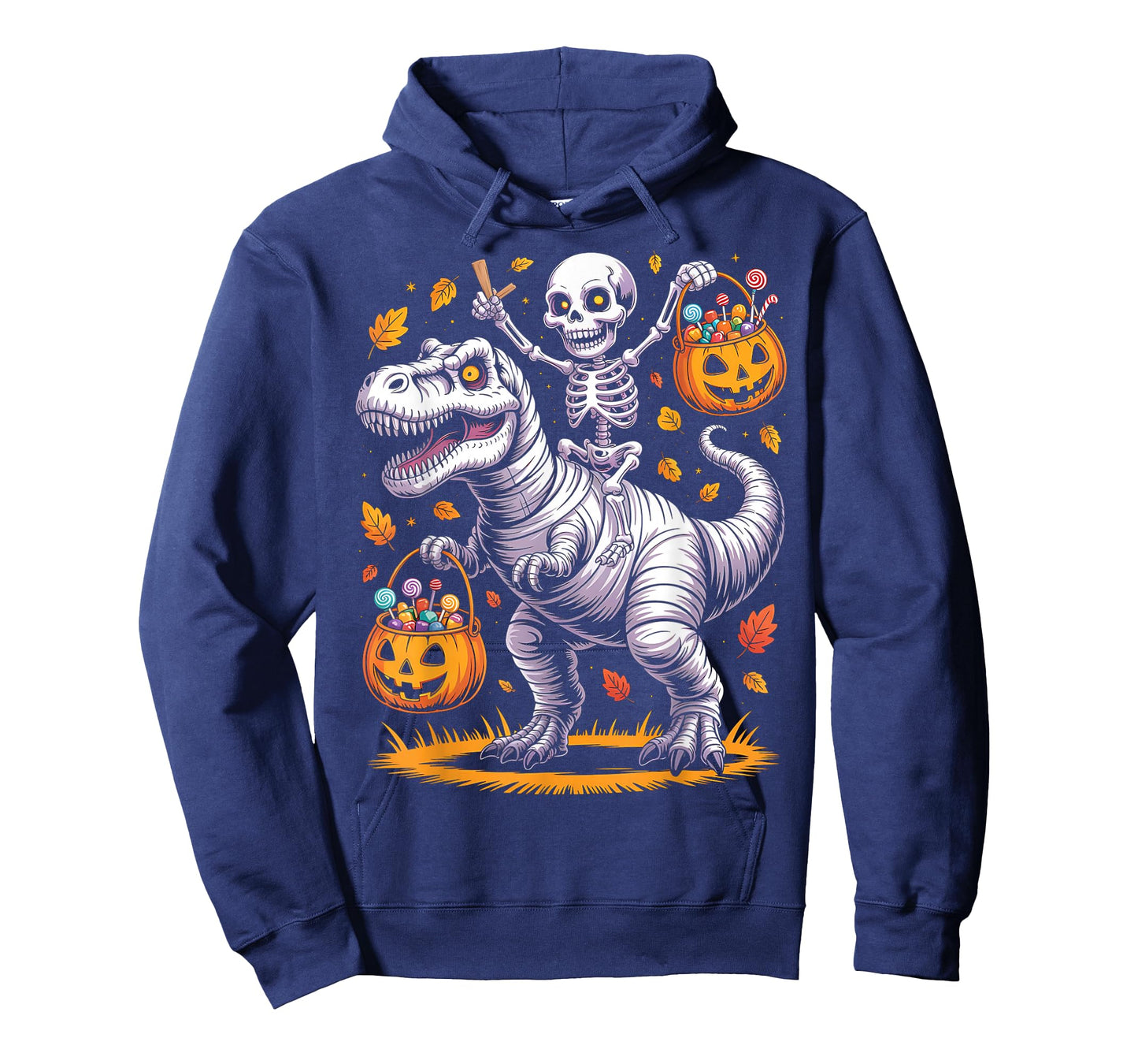 Skeleton Riding Mummy Dinosaur T rex Halloween Funny Pumpkin T-Shirt