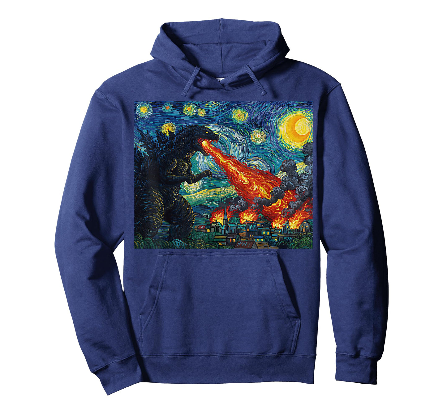 Funny Art Japanese Monster Kaiju in Van Gogh Starry Night T-Shirt