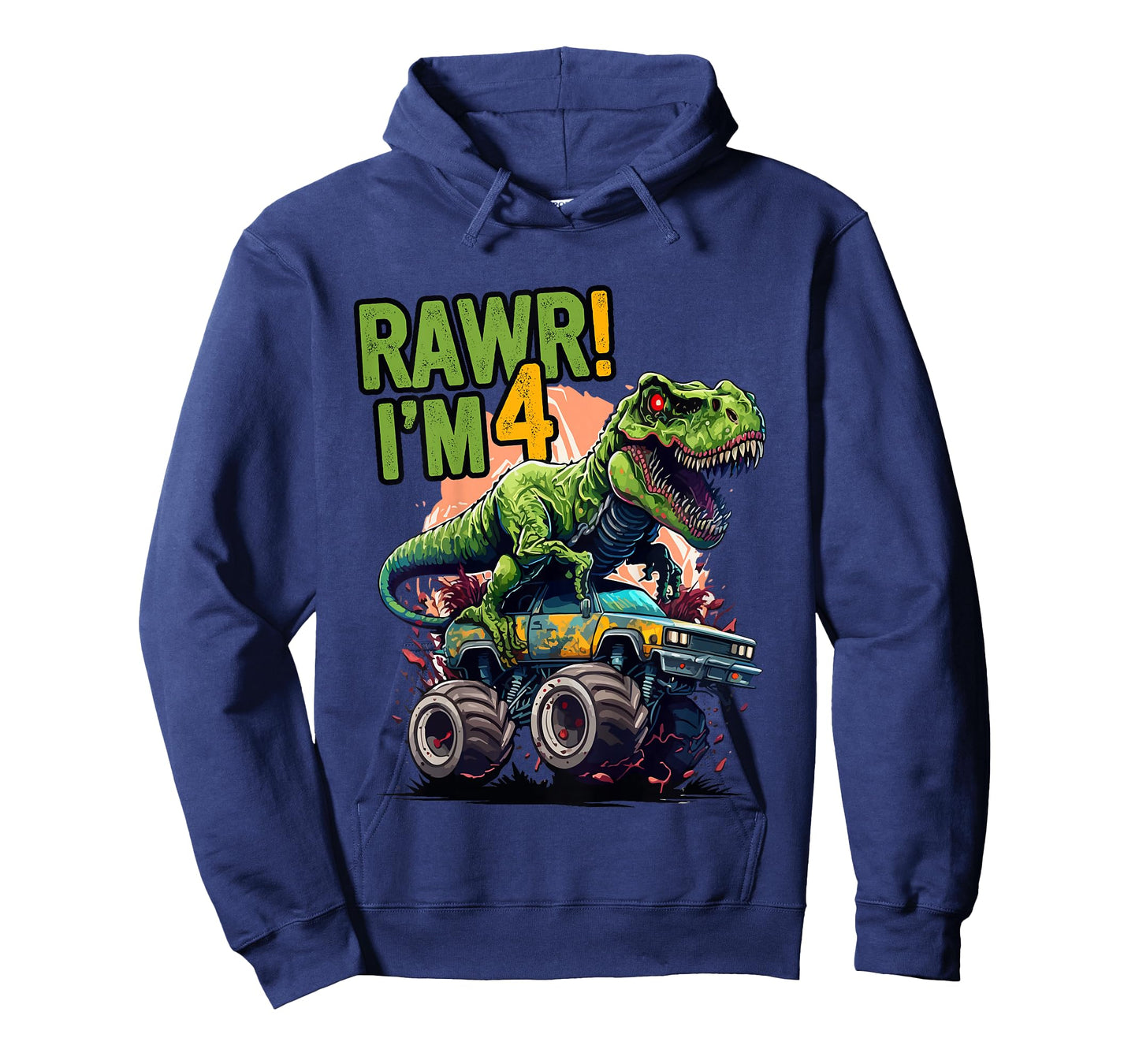 Kids Rawr I'm 4 T Rex 4th birthday Boys Dinosaur Monster Truck T-Shirt