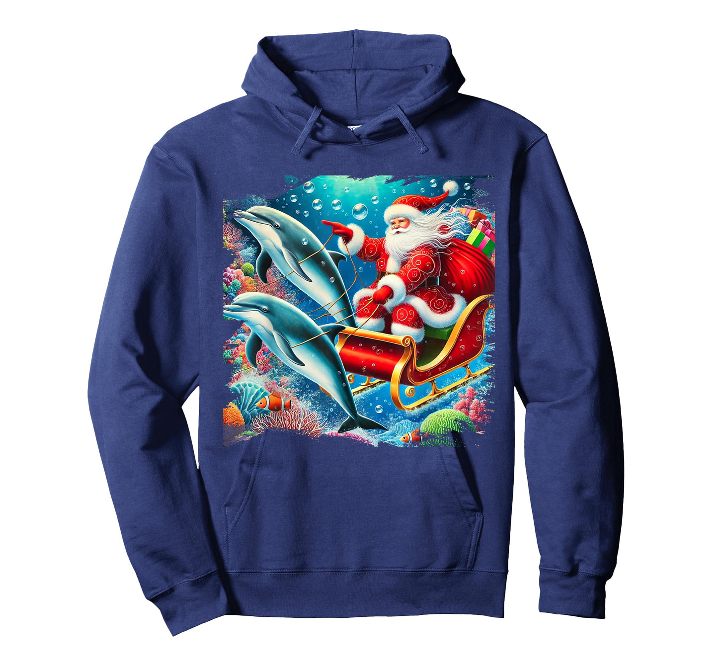 Santa Riding Dolphin Reindeer, Ocean Christmas T-Shirt