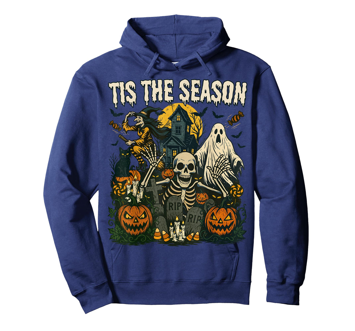 Vintage Tis The Season Halloween Skeleton Ghost Vibes Retro T-Shirt