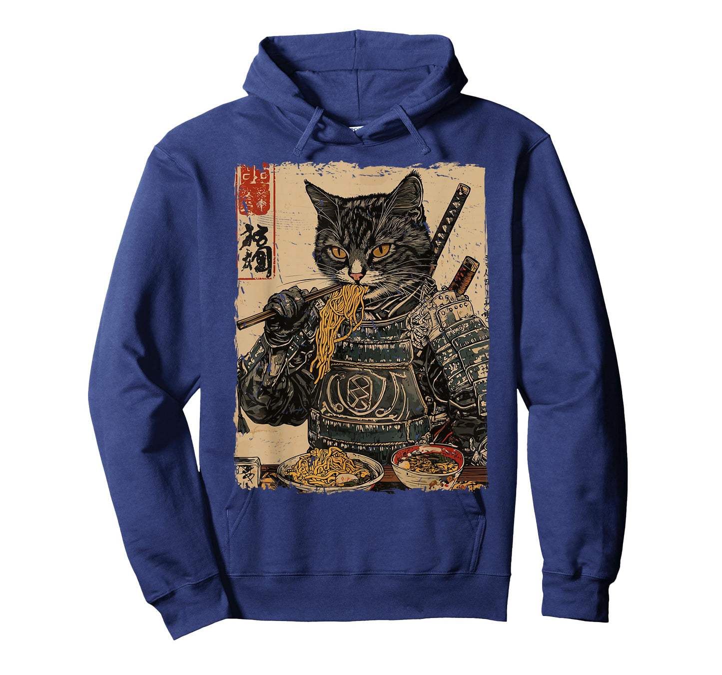Samurai Cat Loves Ramen Funny Anime Japanese Artwork Samurai T-Shirt