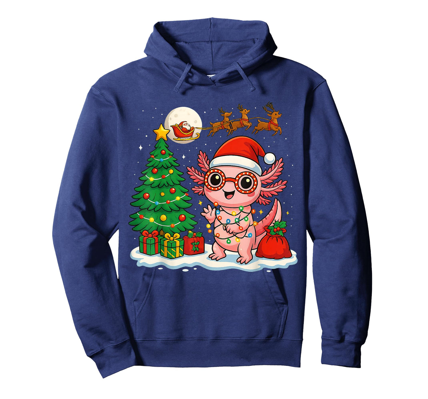 Axolotl Santa Hat Xmas Tree Lights Merry Christmas Axolotl T-Shirt