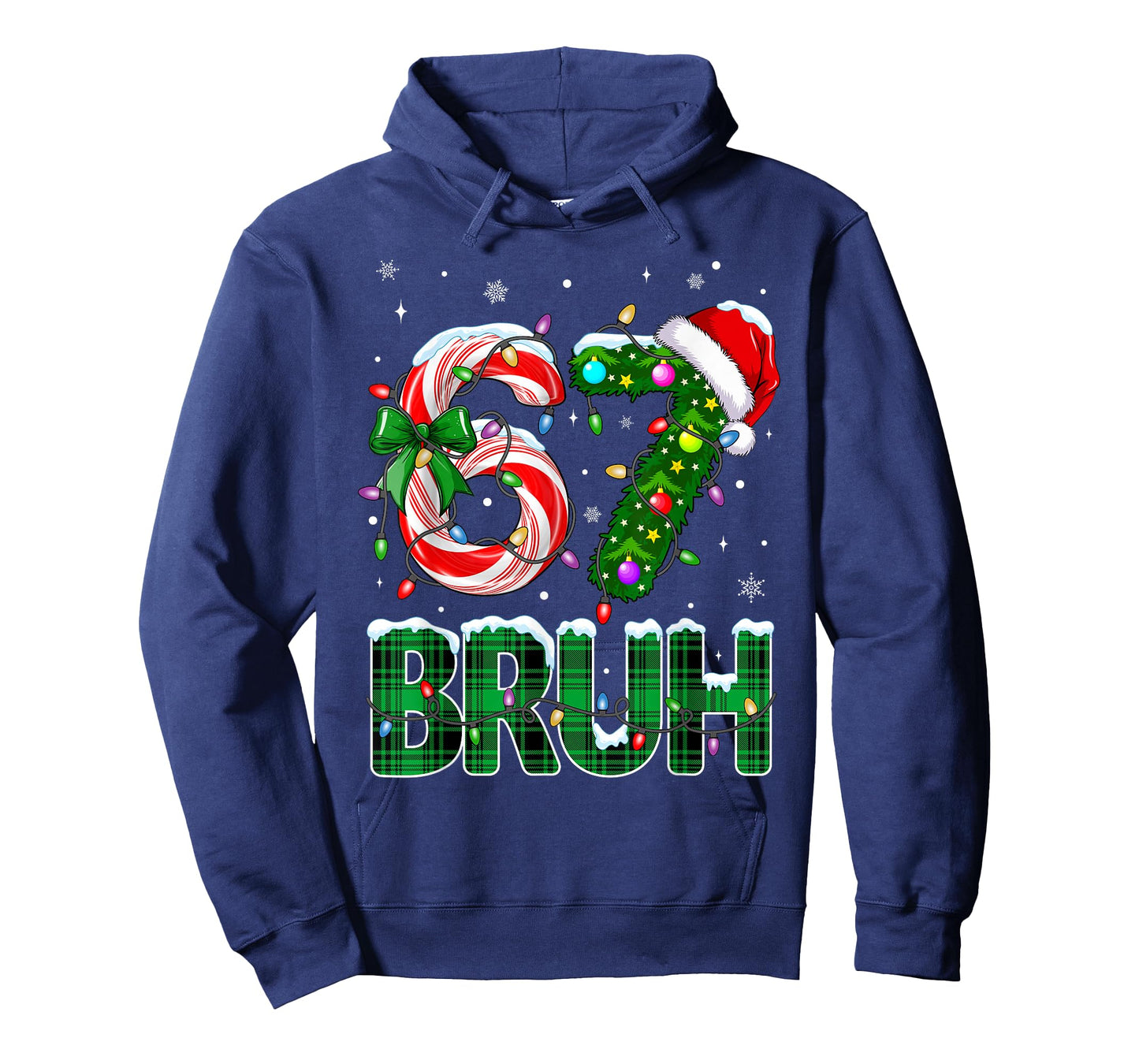 Bruh 67 Six Seven 6 7 Meme Christmas Tree Candy Cane Teens T-Shirt