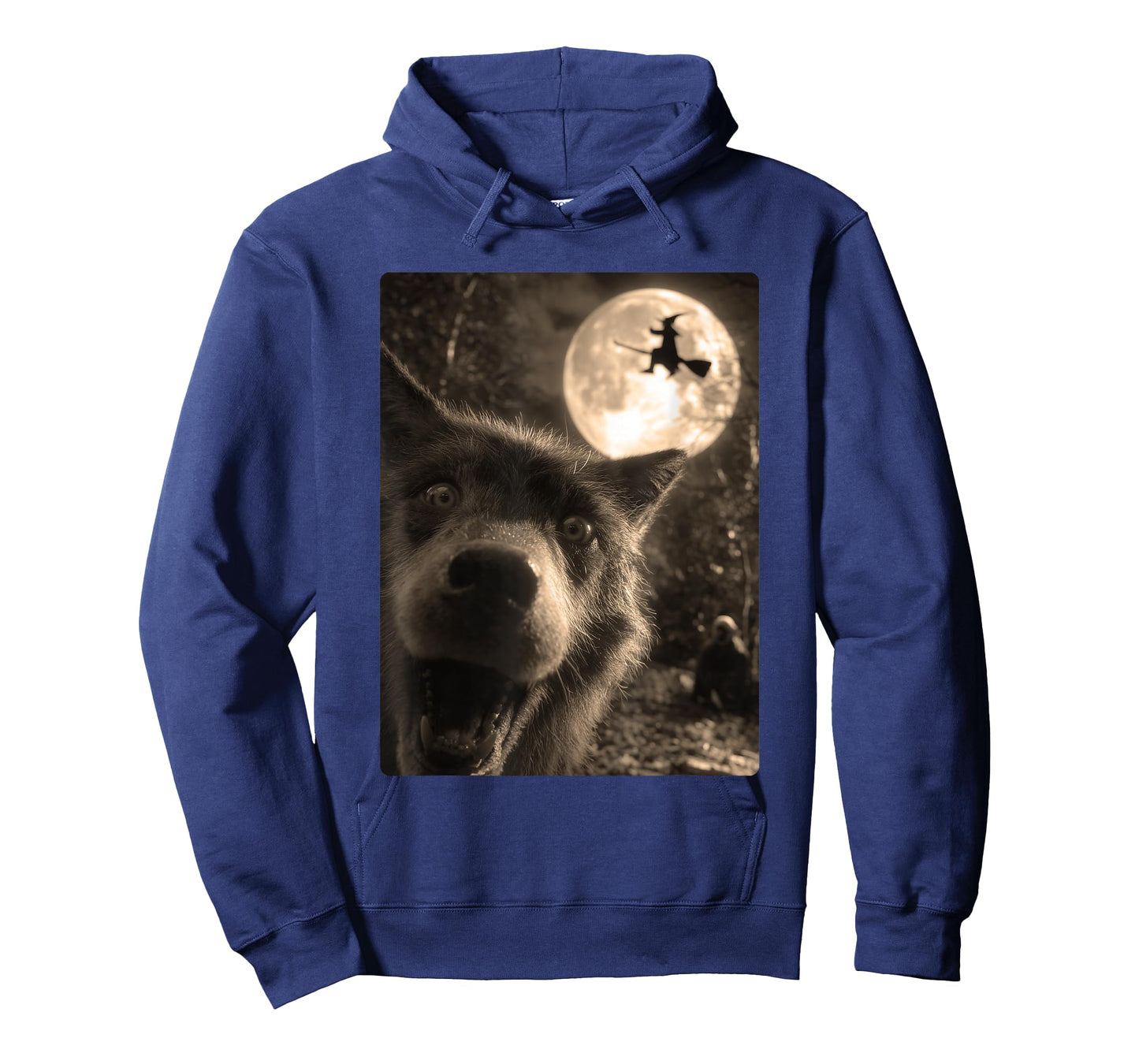 Funny Wolf Selfie Full Moon Flying Witch Forest Halloween T-Shirt