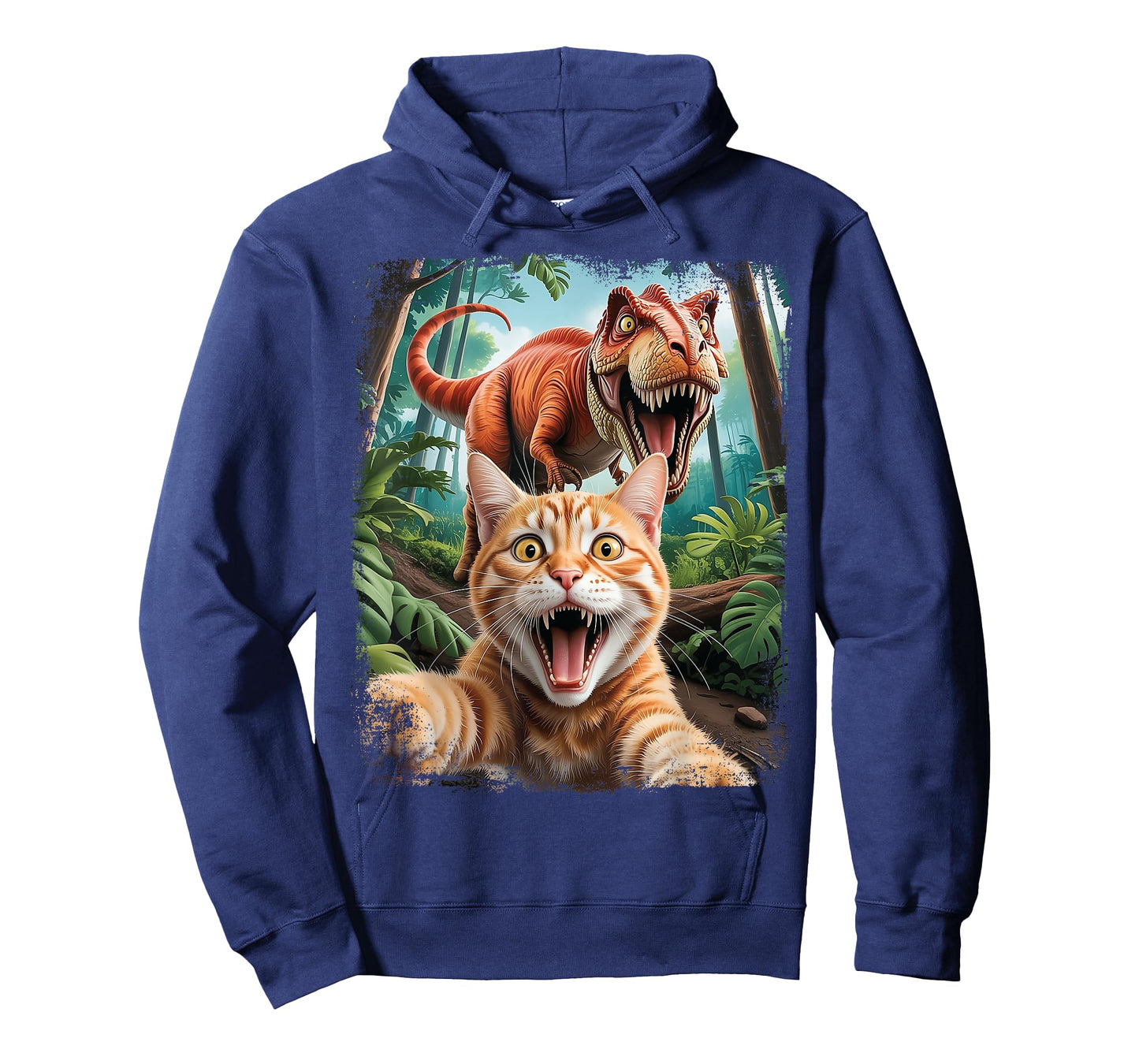 Funny Cat Selfie with Trex Dinosaur Scared T-Shirt