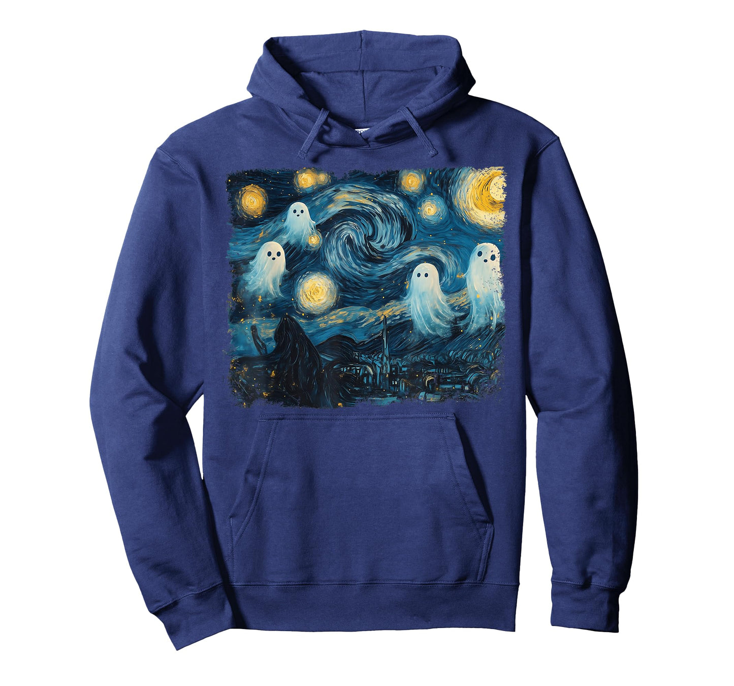 Cute Ghost Starry Night Halloween Spooky Retro Van Gogh Art T-Shirt