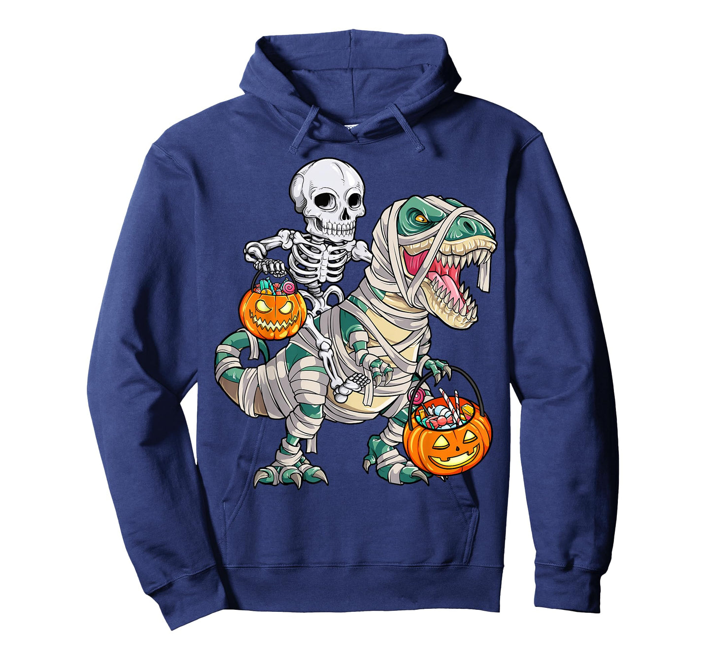 Skeleton Riding Mummy Dinosaur T rex Halloween Funny Pumpkin T-Shirt