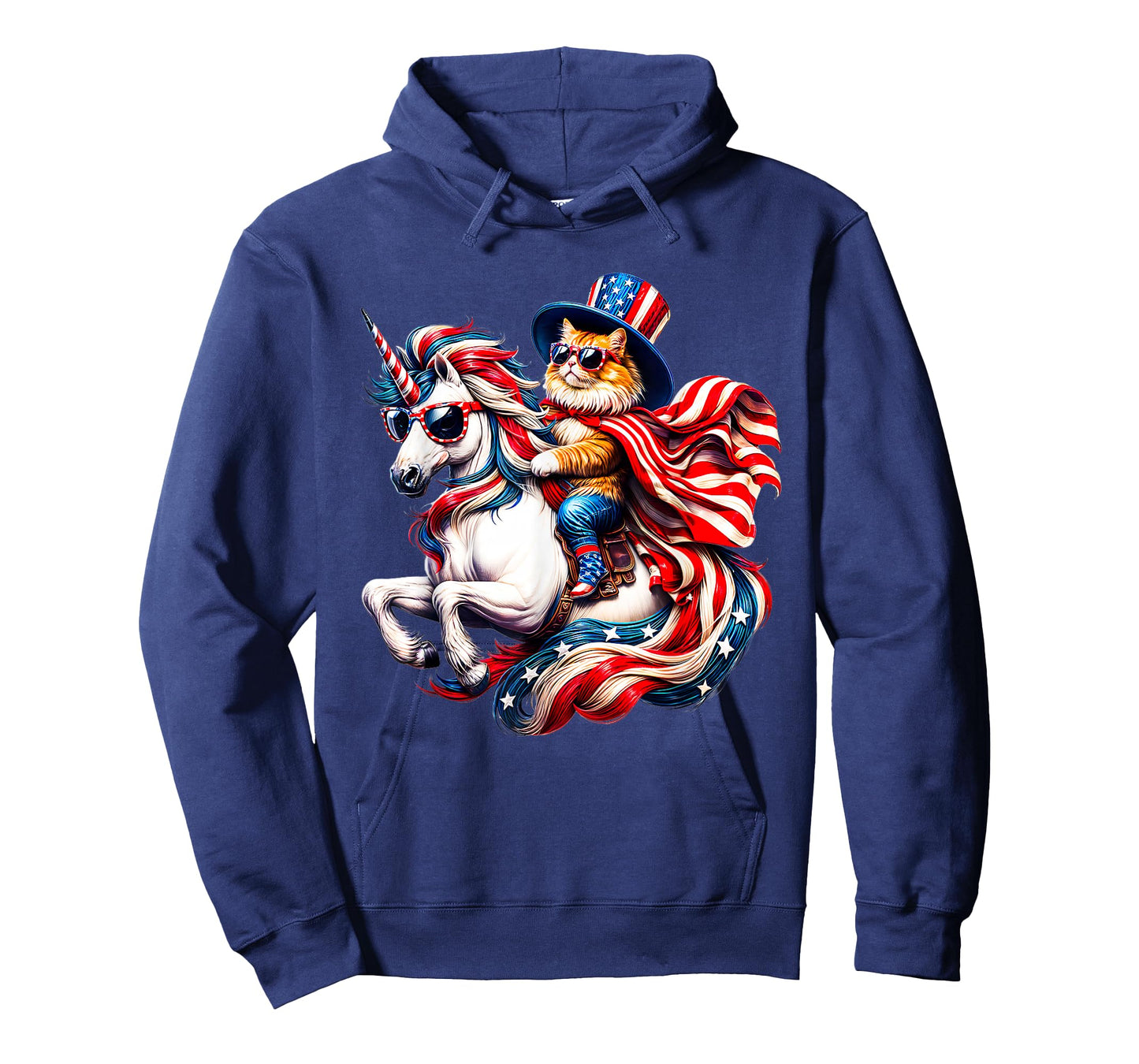 Cat Riding Unicorn USA Flag Patriotic 4th of July T-Shirt
