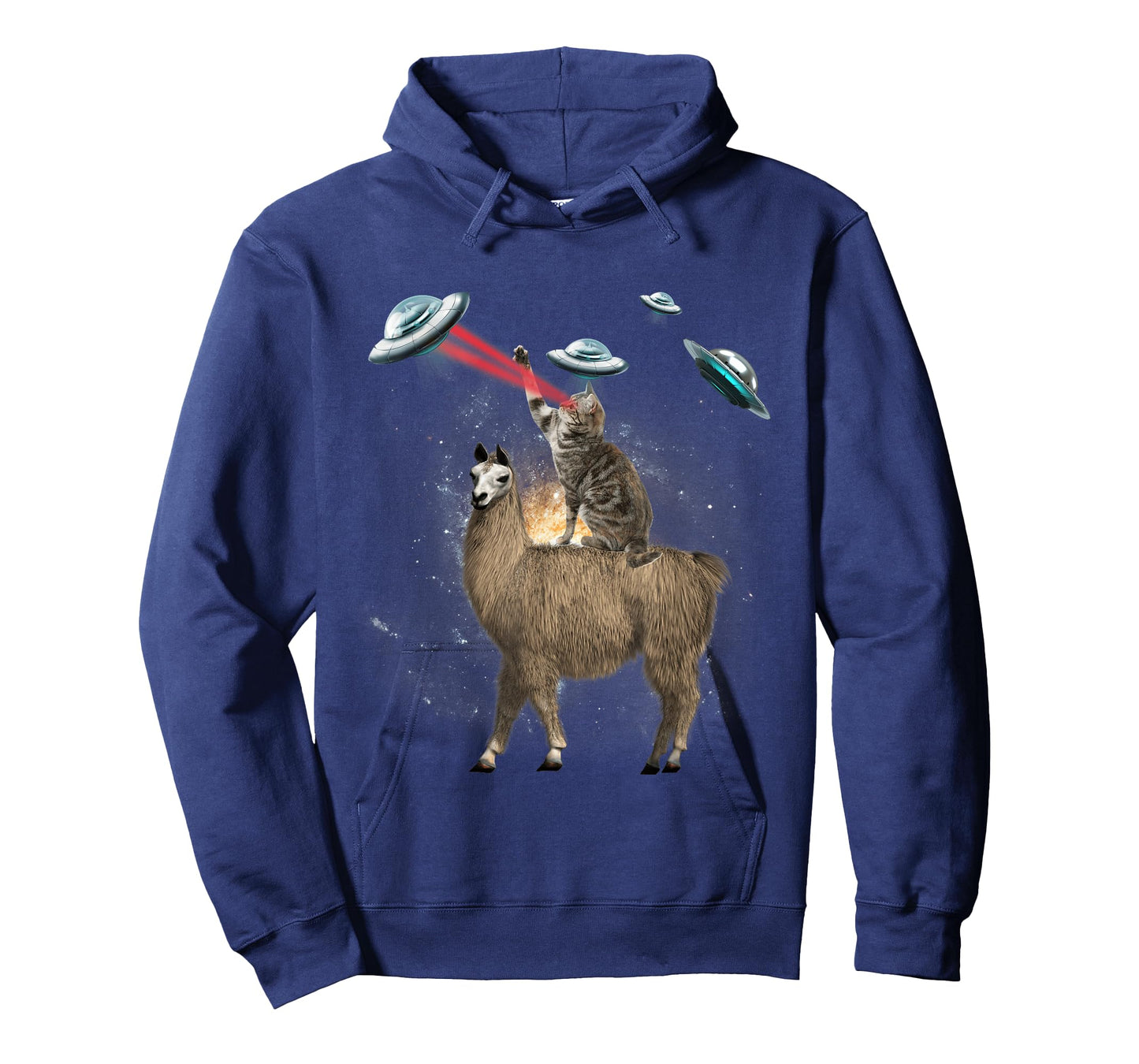 Space Cat Riding Llama Laser Eyes UFO Funny Cat Lover Men Women Kids T-Shirt