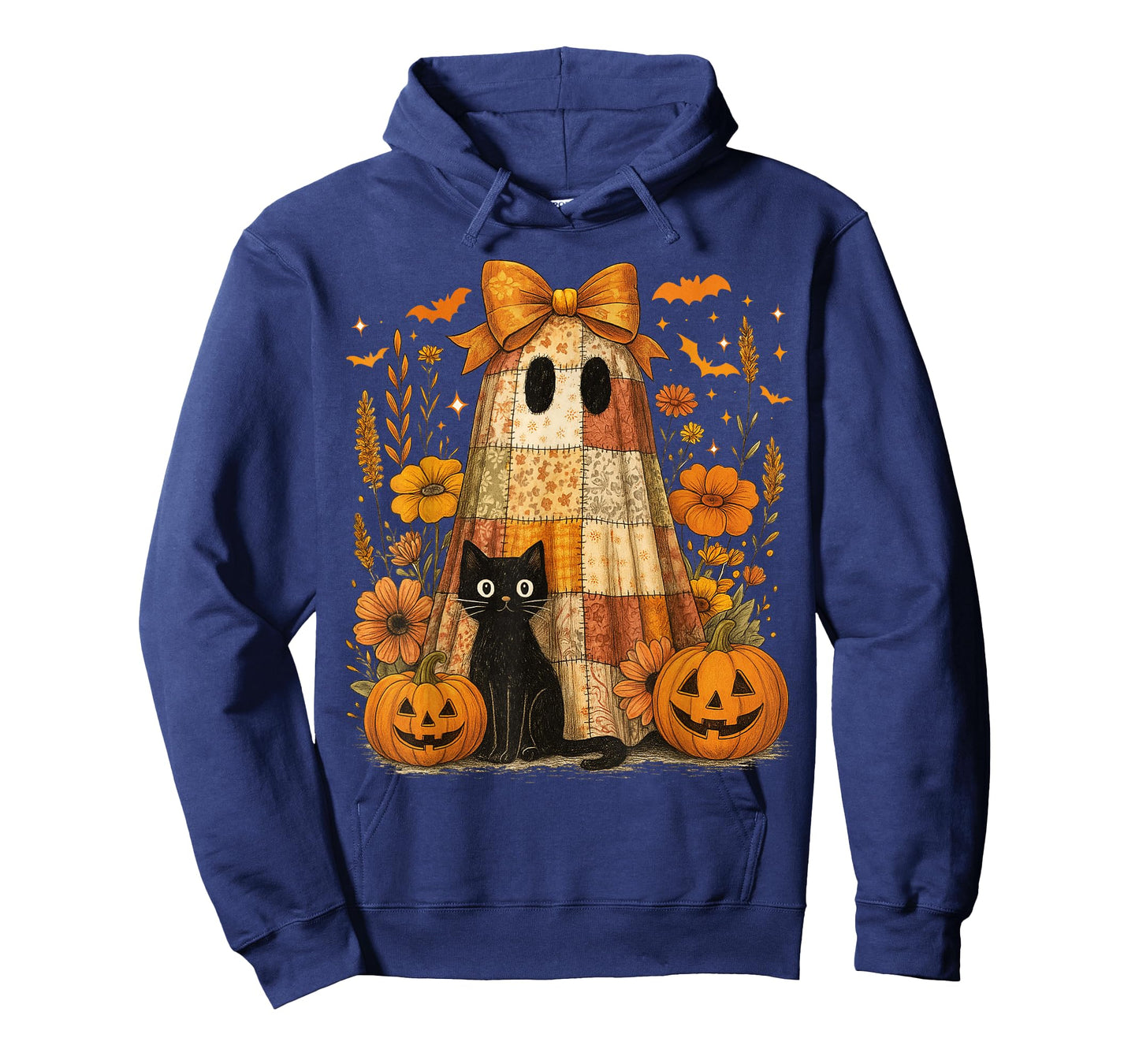 Vintage Halloween Ghost Black Cat Patchwork Floral Women Kid T-Shirt
