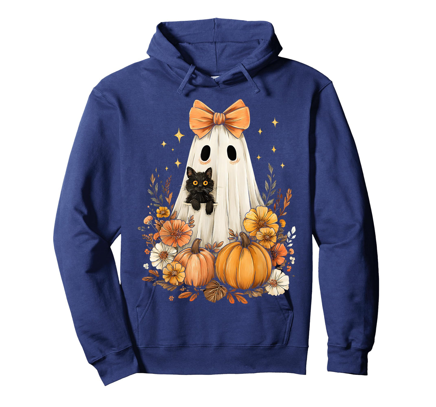 Halloween Vintage Cute Ghost Black Cat Pumpkins Floral T-Shirt