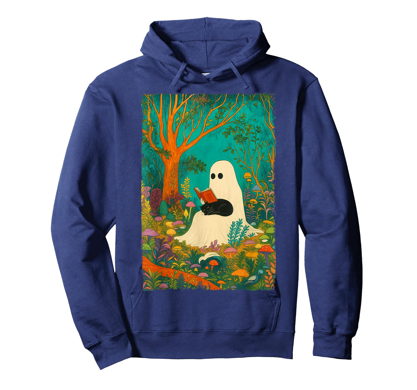 Groovy Ghost Reading Book Black Cat Halloween Ghost Teacher T-Shirt