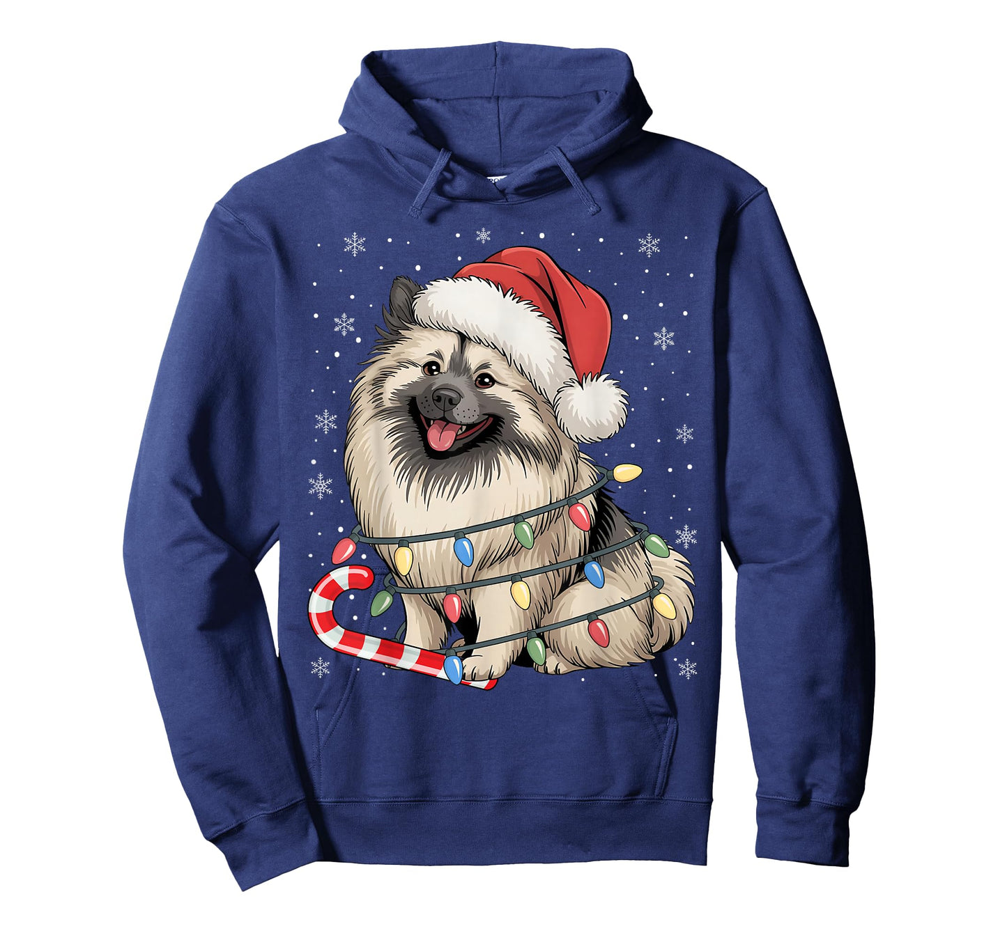 Keeshond Dog Ugly Christmas Candy Cane Tree Lights Xmas T-Shirt