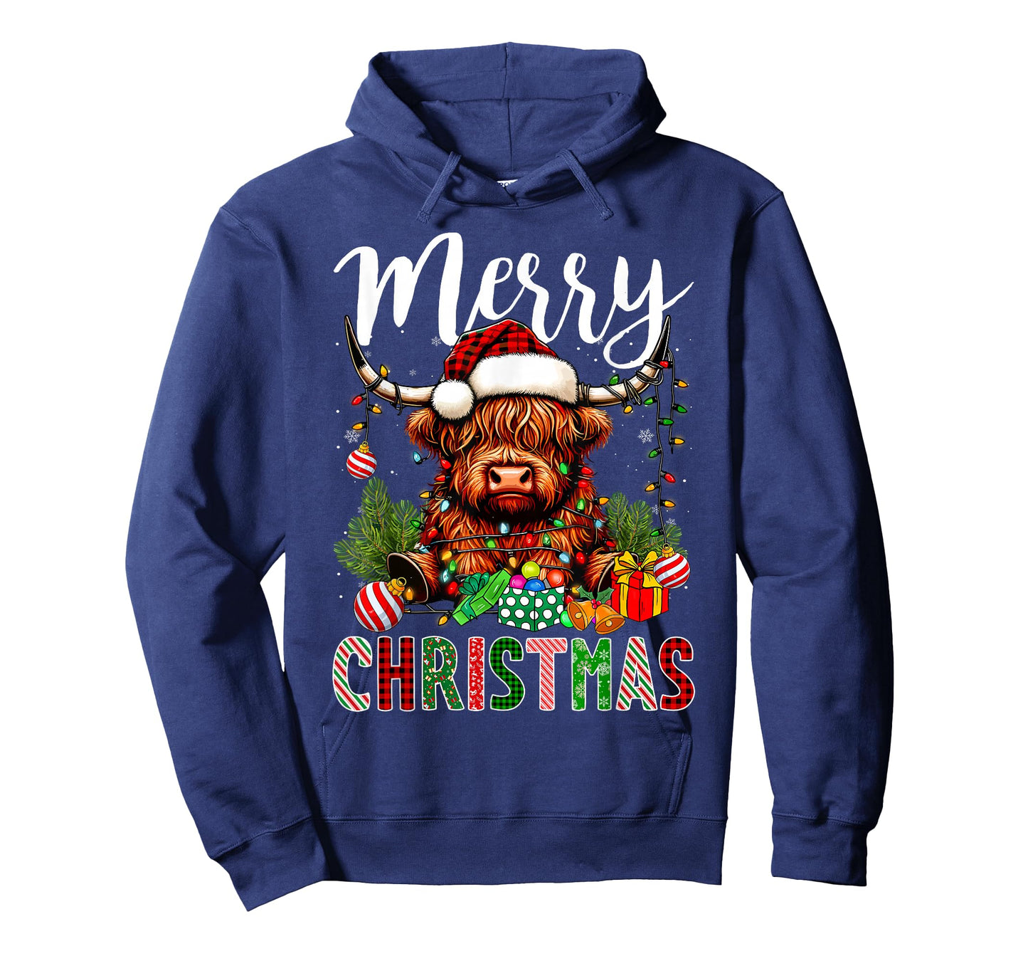 Merry Christmas Pajamas Highland Cow Christmas Tree Lights T-Shirt