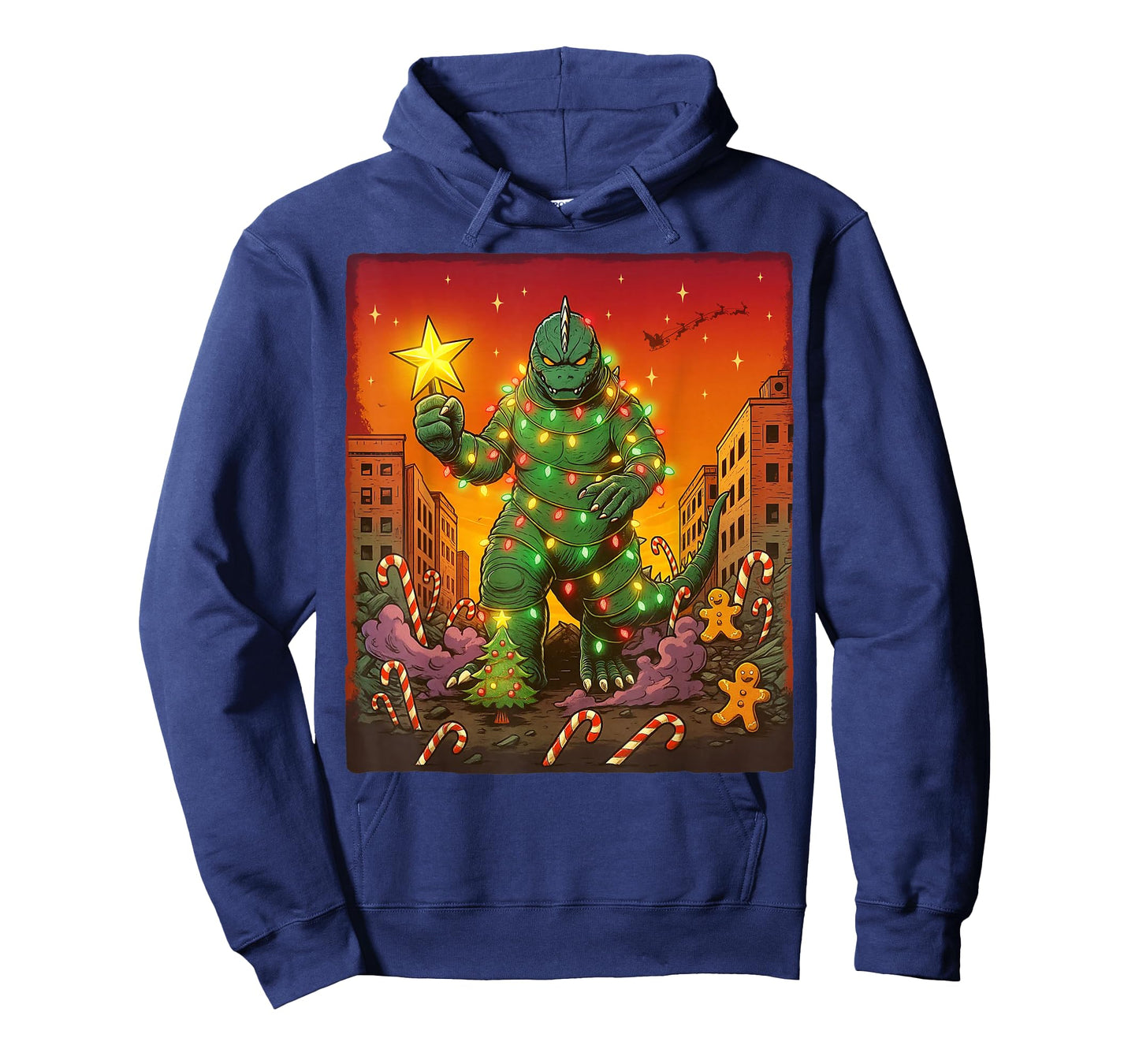 Japanese Monster Kaiju Santazilla Christmas Tree Lights T-Shirt