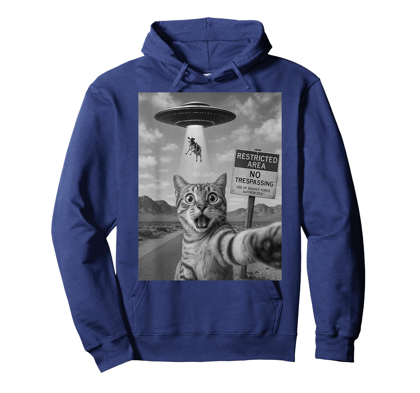 Cat Selfie with UFO Alien Abduction Funny Cow Humor Meme Cat T-Shirt