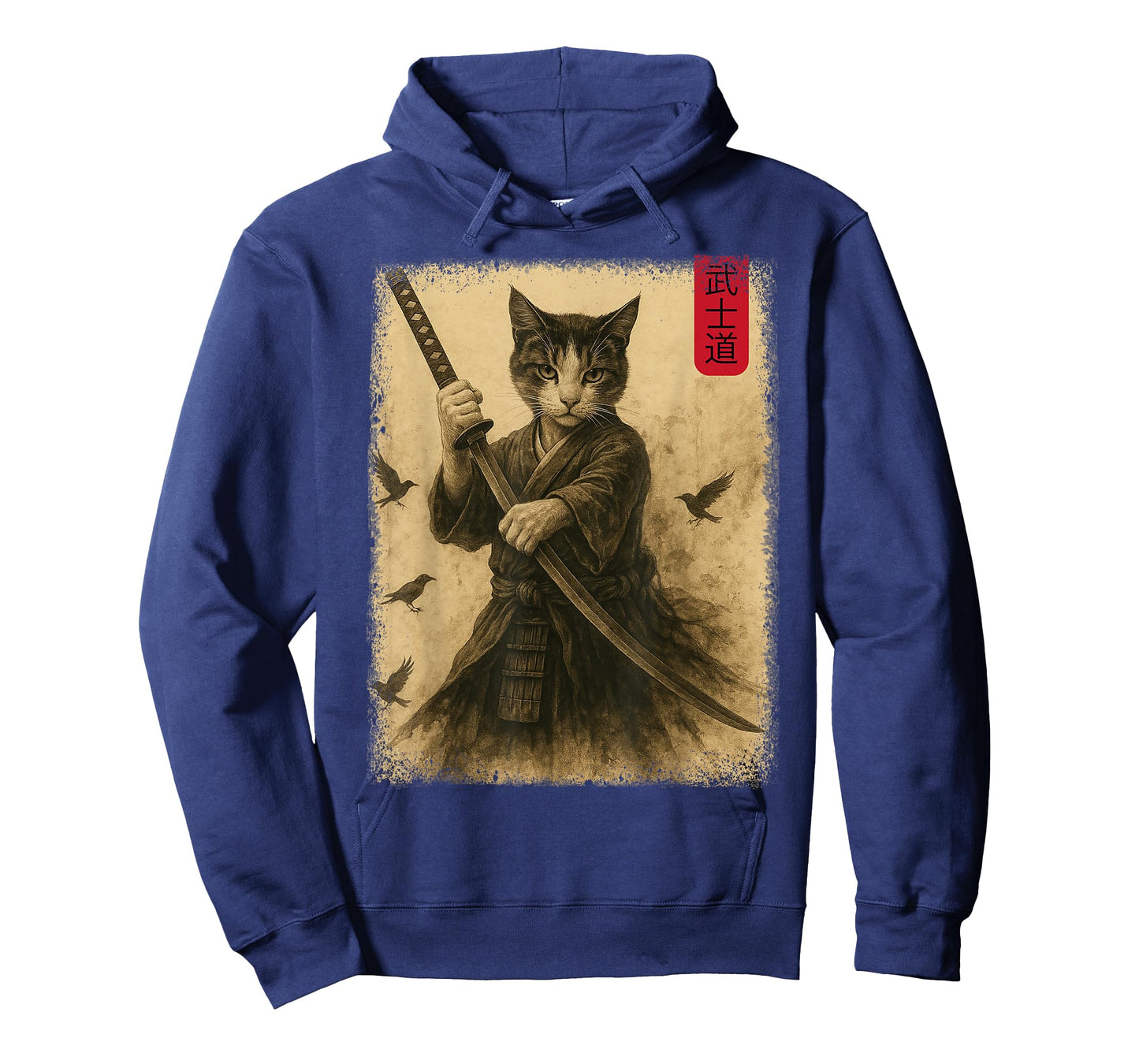 Samurai Cat Graphic Warrior Vintage Japanese Cat Anime T-Shirt