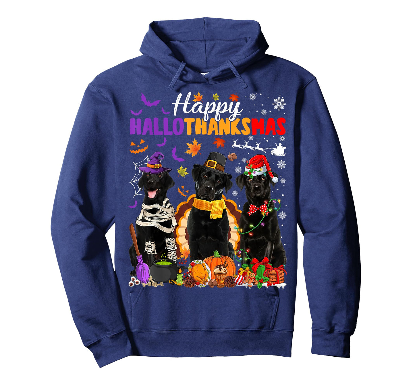 Witch Pilgrim Turkey Santa Black Labrador Dog HalloThanksMas T-Shirt