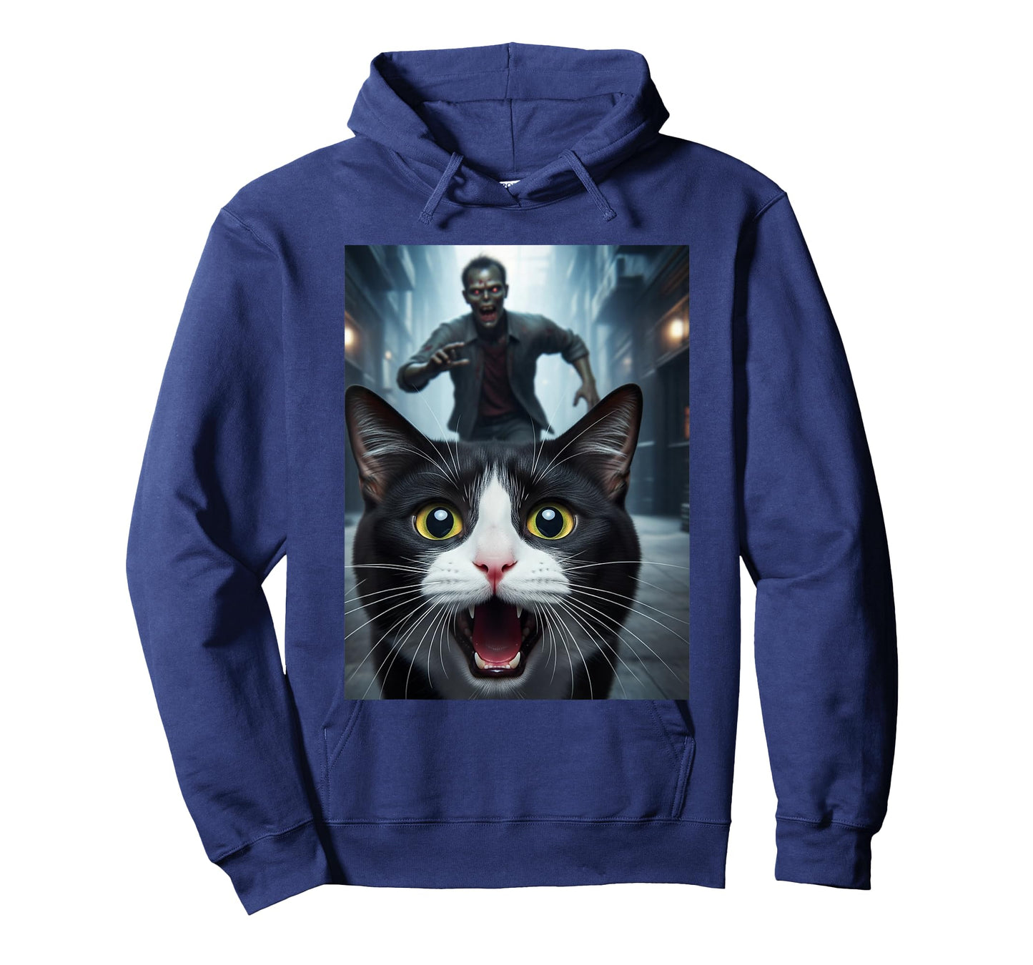 Tuxedo Cat Selfie with Zombie Funny Pet Owner Graphic T-Shirt