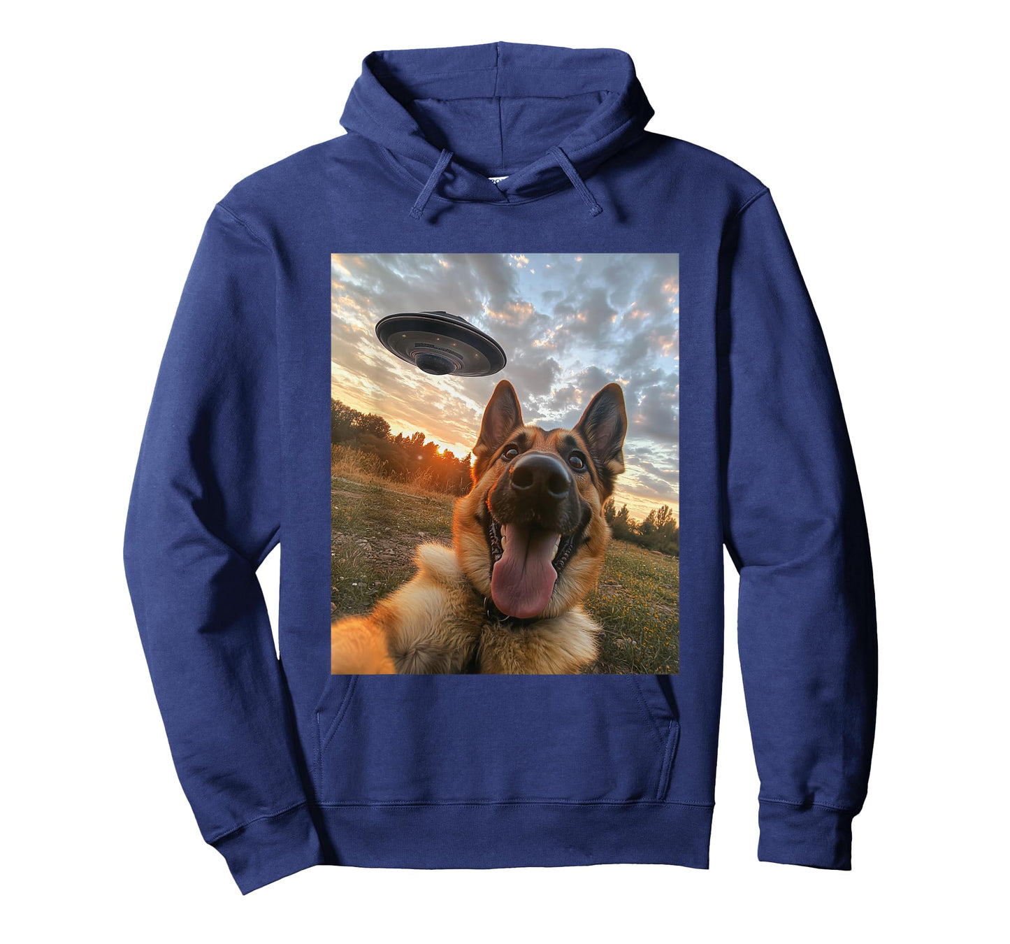 German Shepherd Dog Selfie with UFOs Aliens Funny Graphic T-Shirt