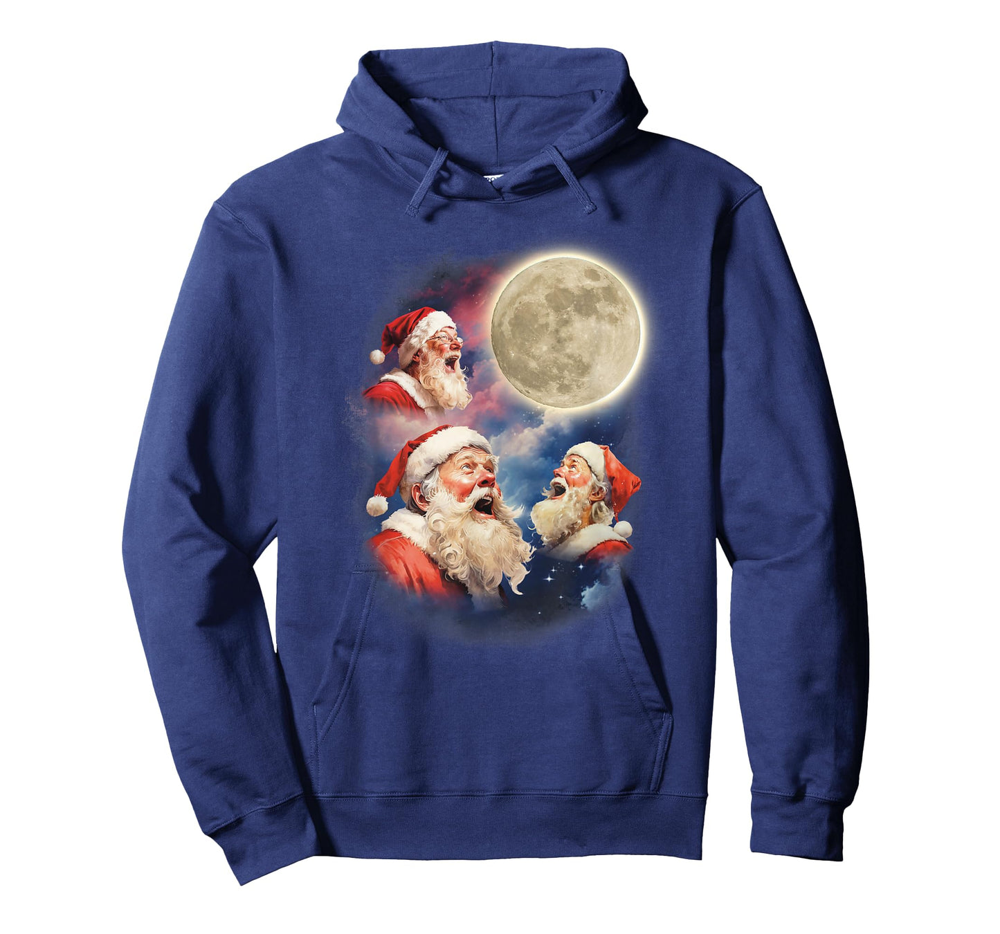 Three Santa Moon Santas Howling At Moon Meme Weird Christmas T-Shirt
