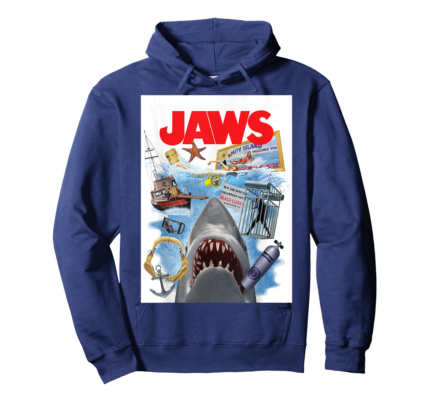 Jaws 50th Anniversary Poster Amity Island Collage 2-Sided T-Shirt
