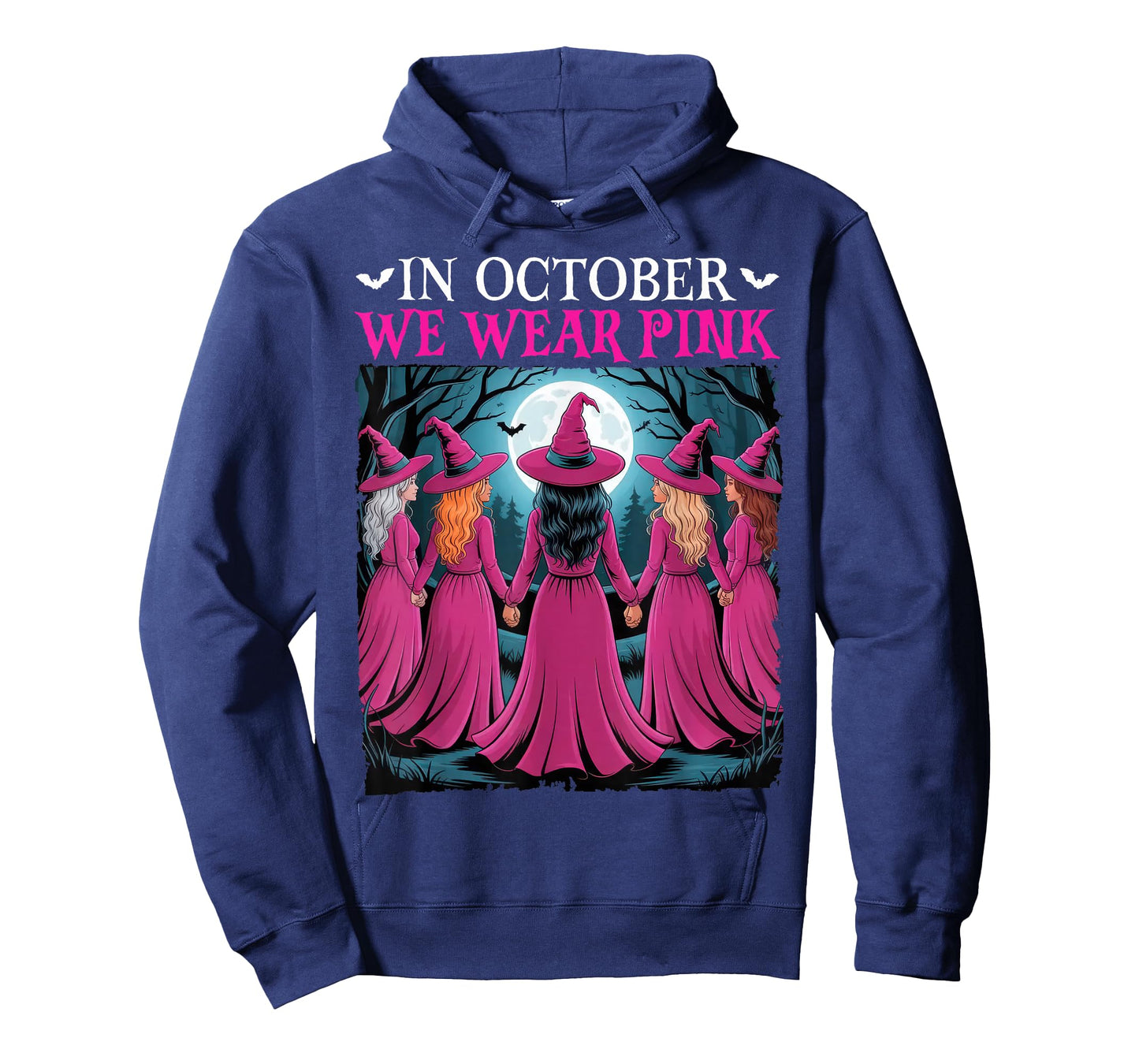 in October We Wear Pink Witch Halloween Breast Cancer Women T-Shirt