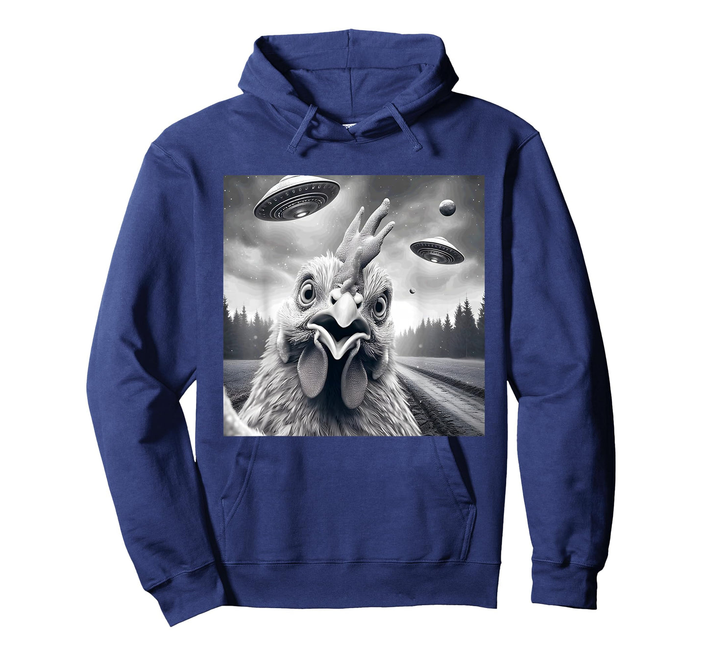Chicken Rooster Funny Graphic Selfie with UFOs Weird Aliens T-Shirt