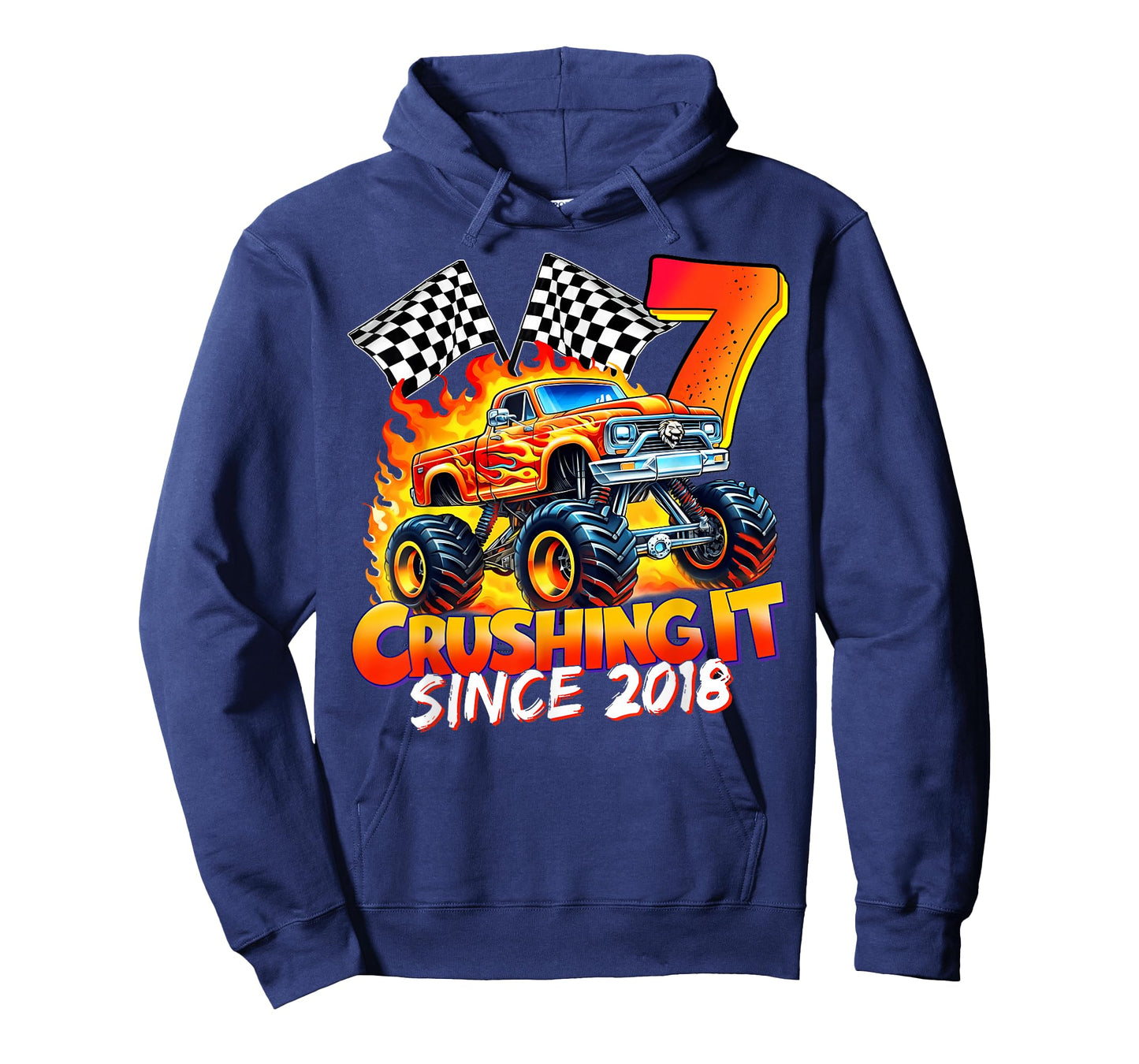 Monster Truck Birthday 7 Year Old Born 2018 7th Party Boys T-Shirt