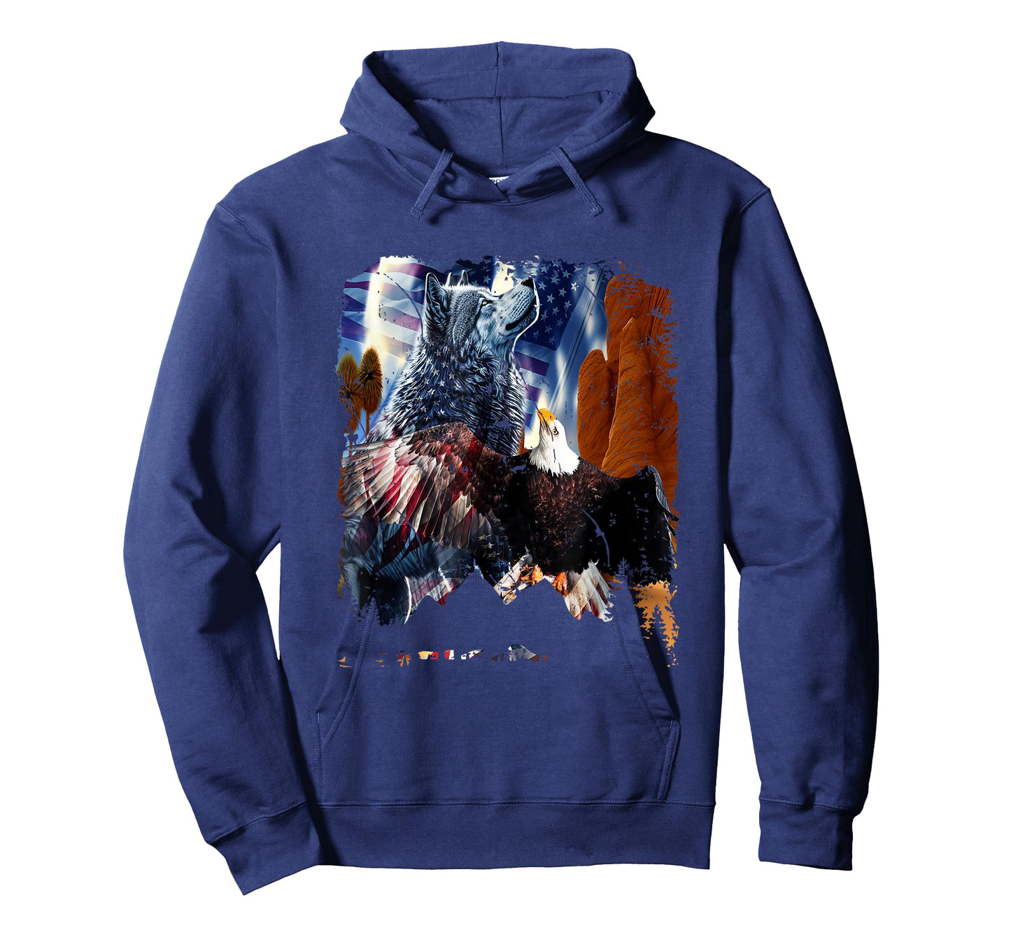 Wolf With Bald Eagles American Flag Patriotic Independence Women Men T-Shirt