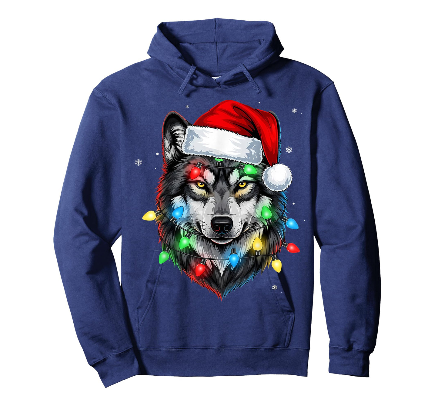 Christmas Lights Wolf Santa Hat Cute Xmas Pajamas T-Shirt