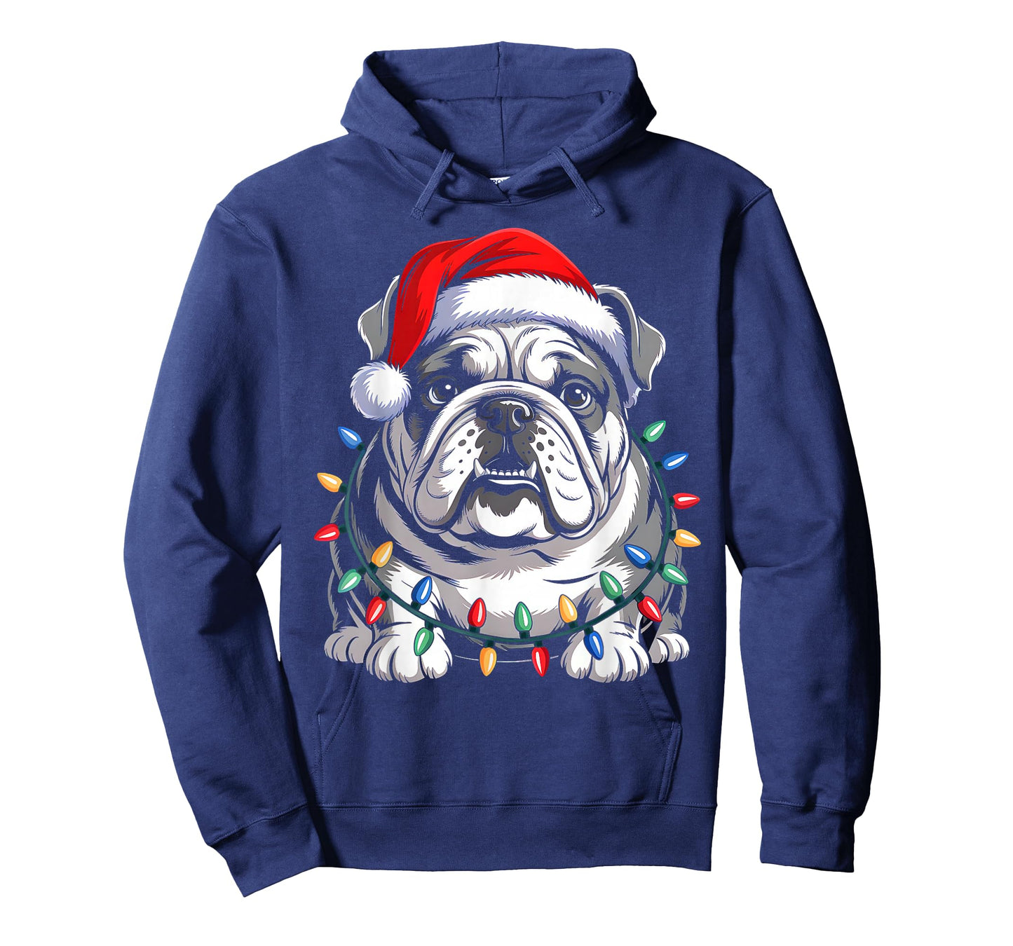 English Bulldog Christmas Lights Santa Hat Xmas Dog Lover T-Shirt