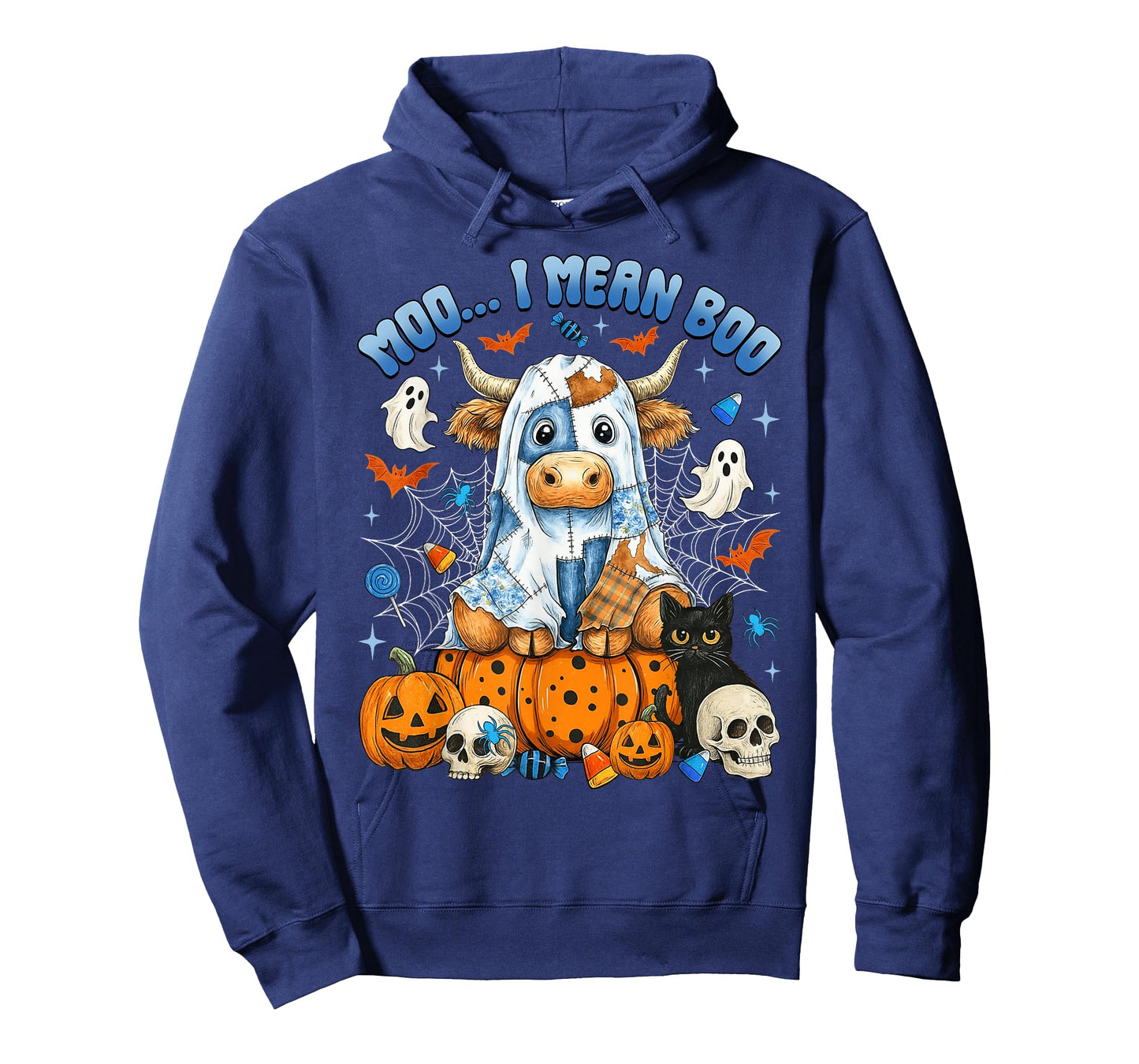 Moo I Mean Boo Funny Highland Cow Ghost Halloween Women Kids T-Shirt