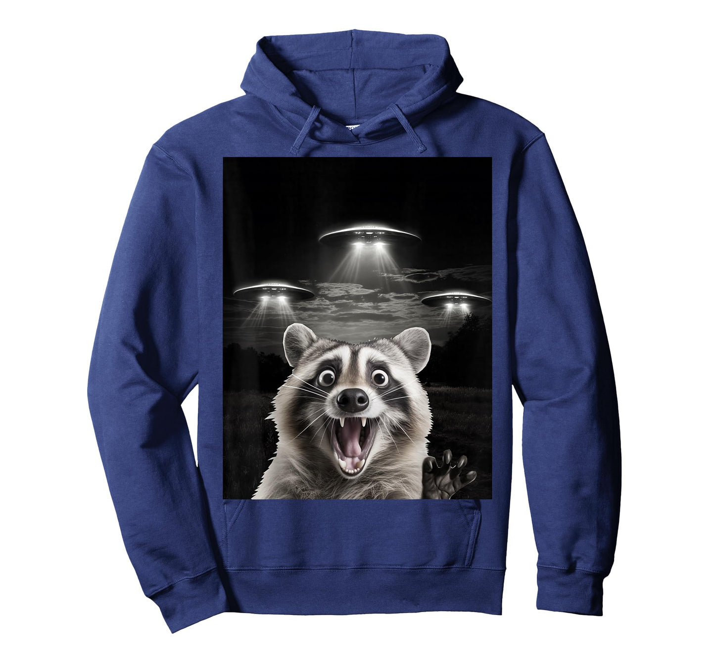 Funny Animal Ufo Alien Selfie Shop - Unisex-Adults UFO Racoon Meme T-Shirt - Black, Small