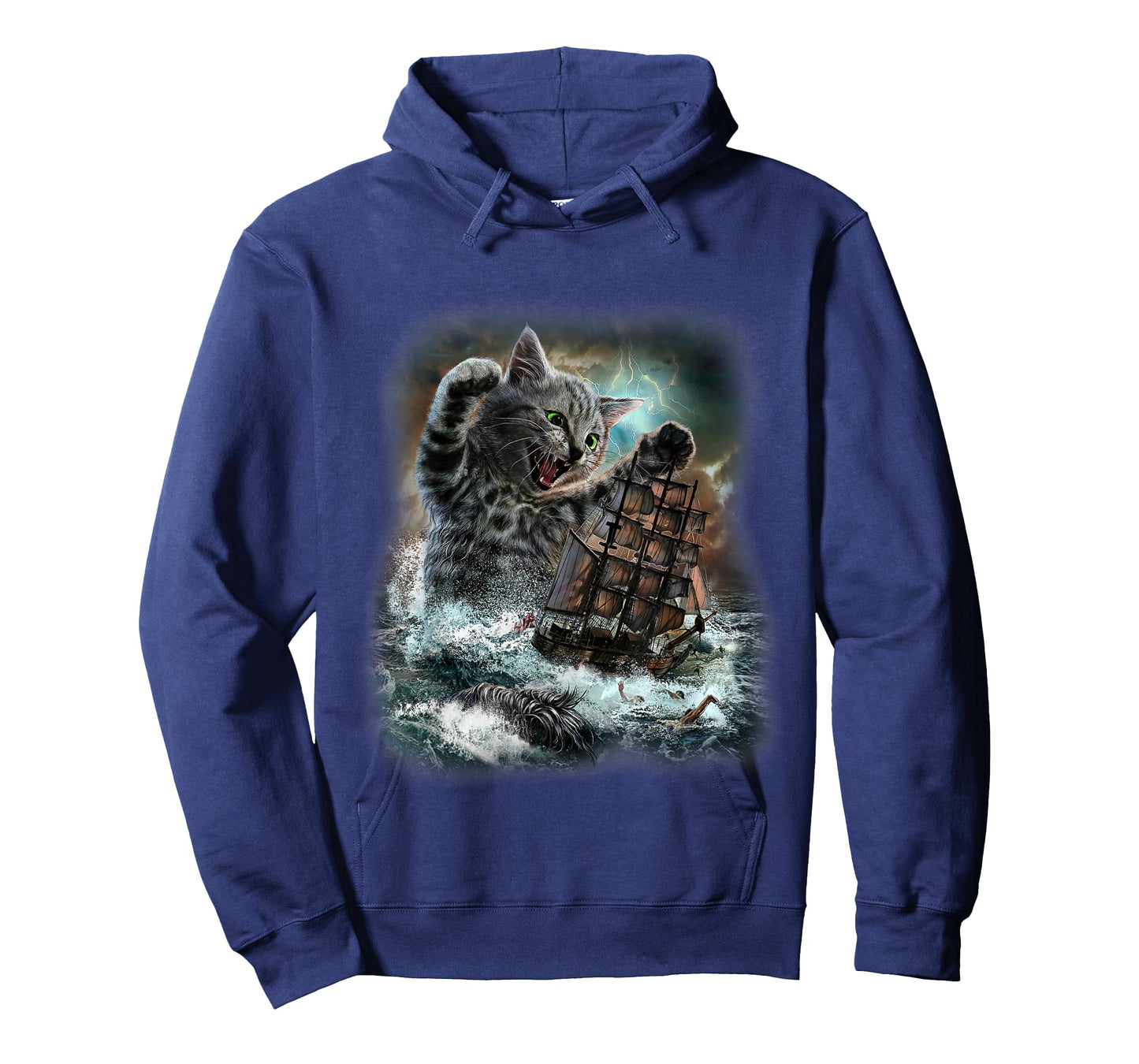 Giant Cat as Kraken Sea Monster Ambush a War Ship in Ocean T-Shirt