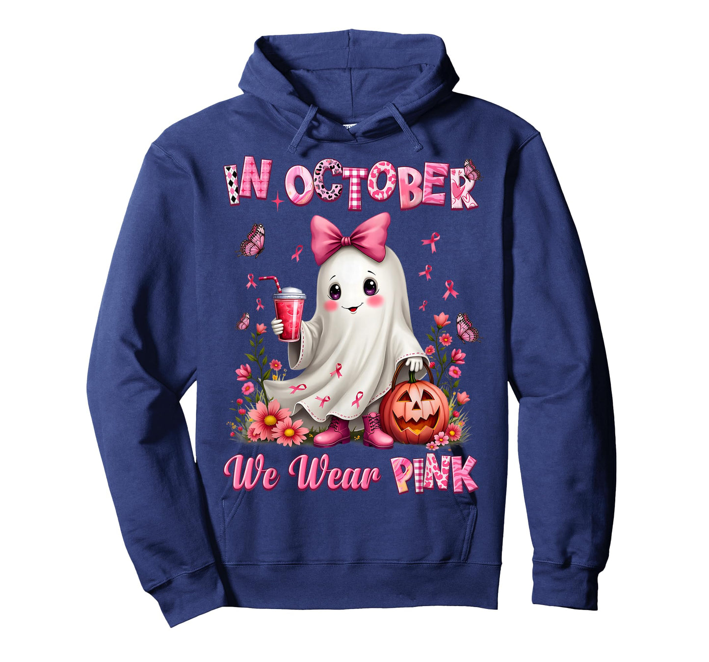In October We Wear Pink Ghost Breast Cancer Awareness T-Shirt