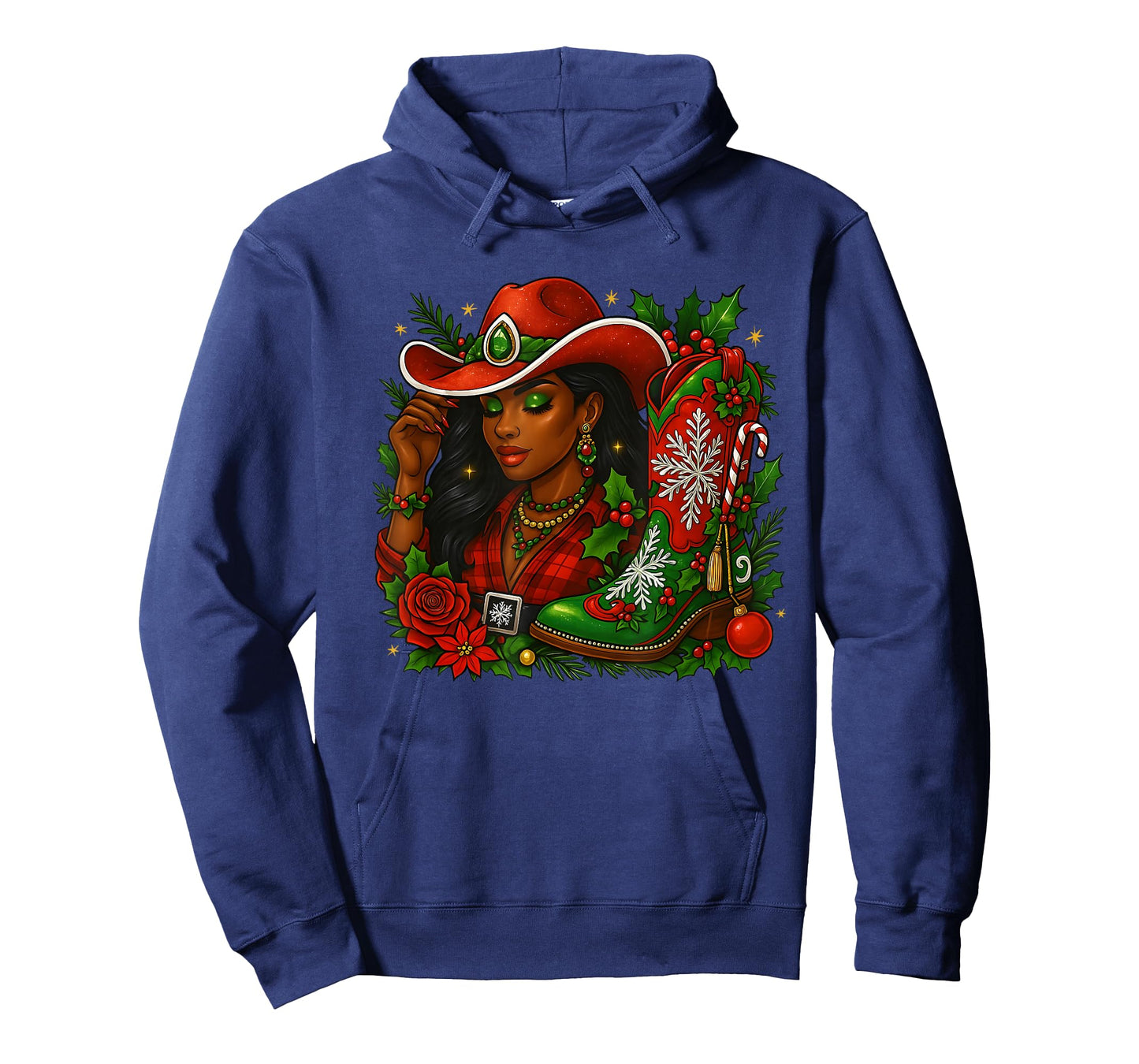 Black Melanin Cowgirl Christmas Boot Western Holiday T-Shirt