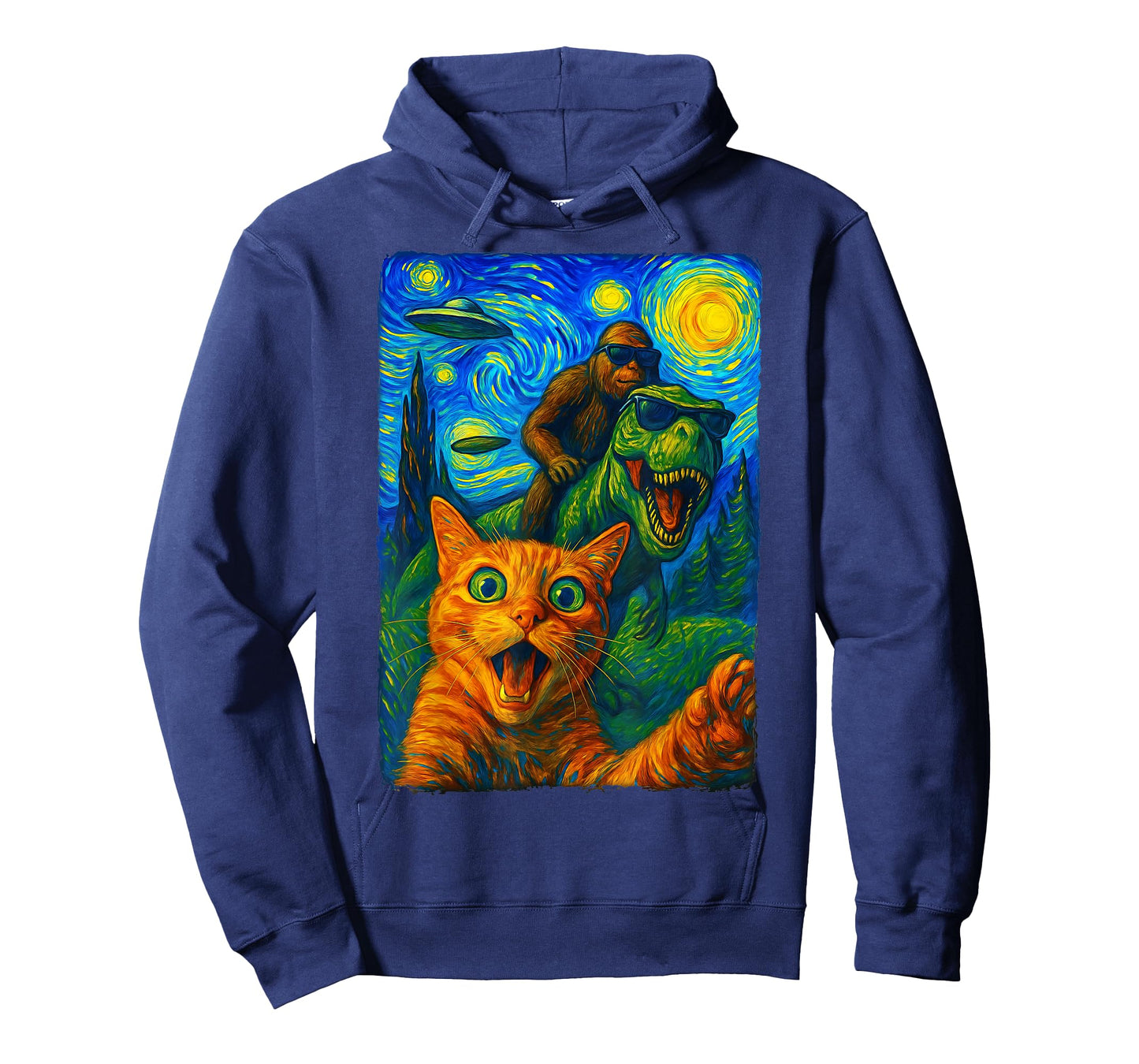 Cat T-Rex Bigfoot UFO Selfie T-Shirt