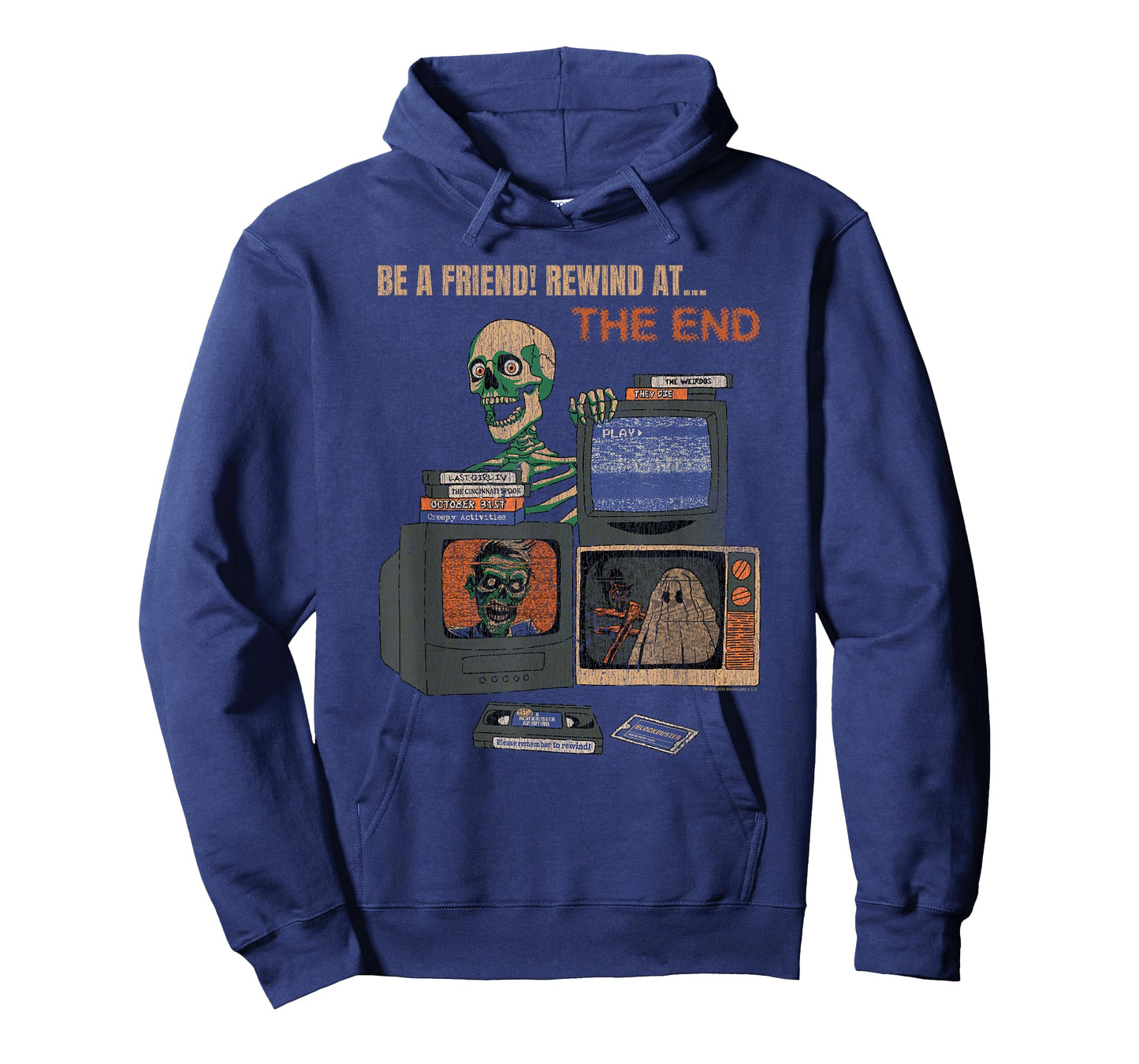 Blockbuster Rewind At the End Horror Movie Skeleton Vintage T-Shirt