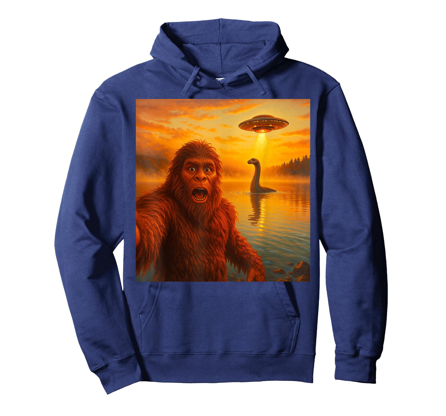 Funny Bigfoot Selfie with Loch Ness Monster and UFO Aliens T-Shirt