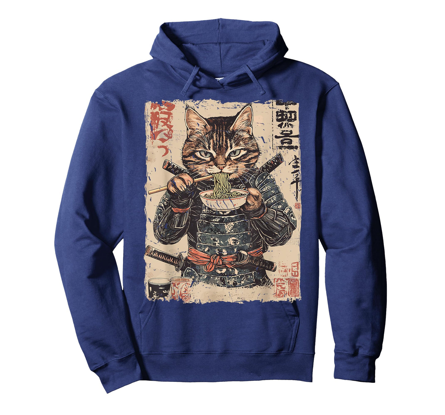 Samurai Cat Loves Ramen Funny Anime Japanese Artwork Samurai T-Shirt