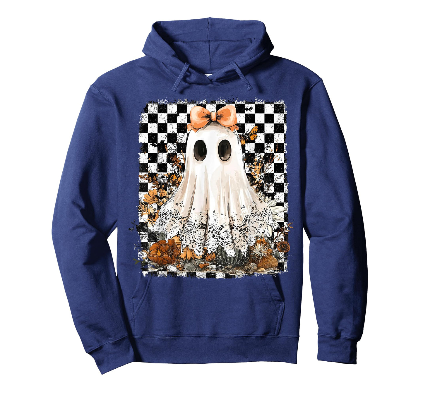 Coquette Bow Ghost Spooky Season Halloween Checkered Retro T-Shirt