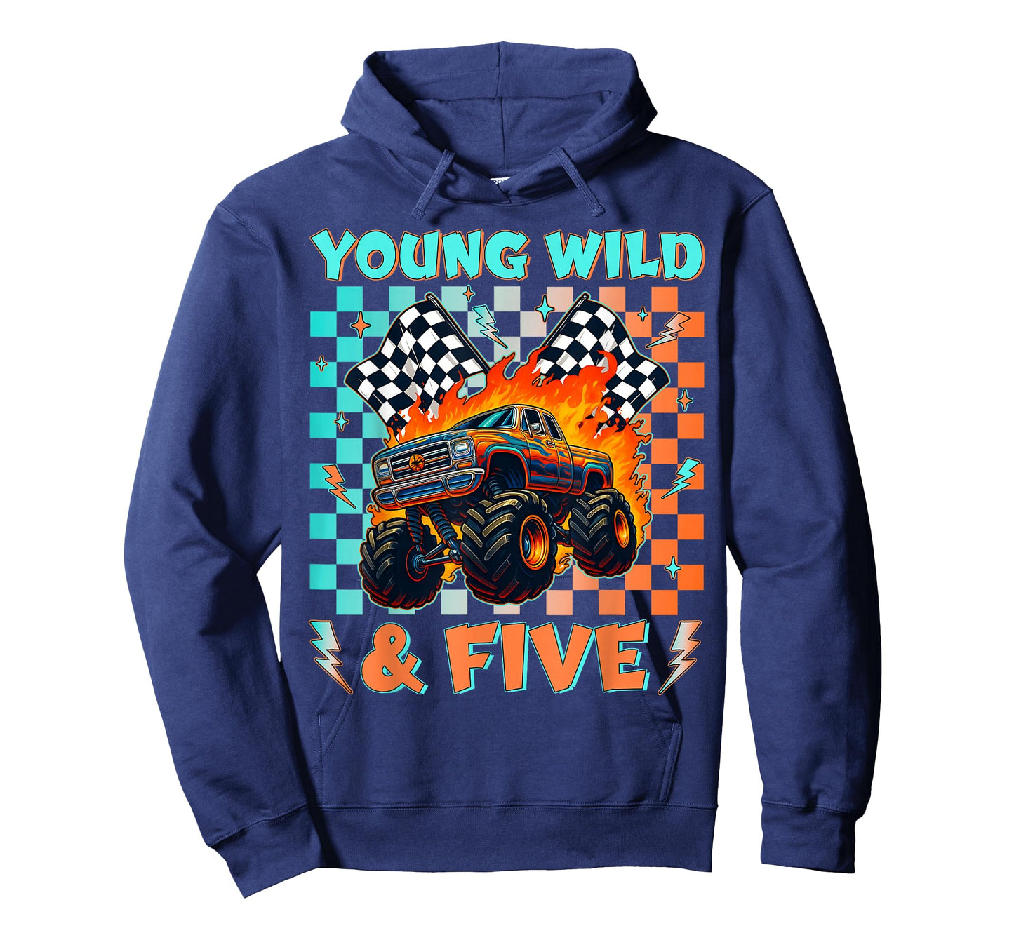 Young Wild Five Monster Truck Birthday 5th Racing Boys T-Shirt