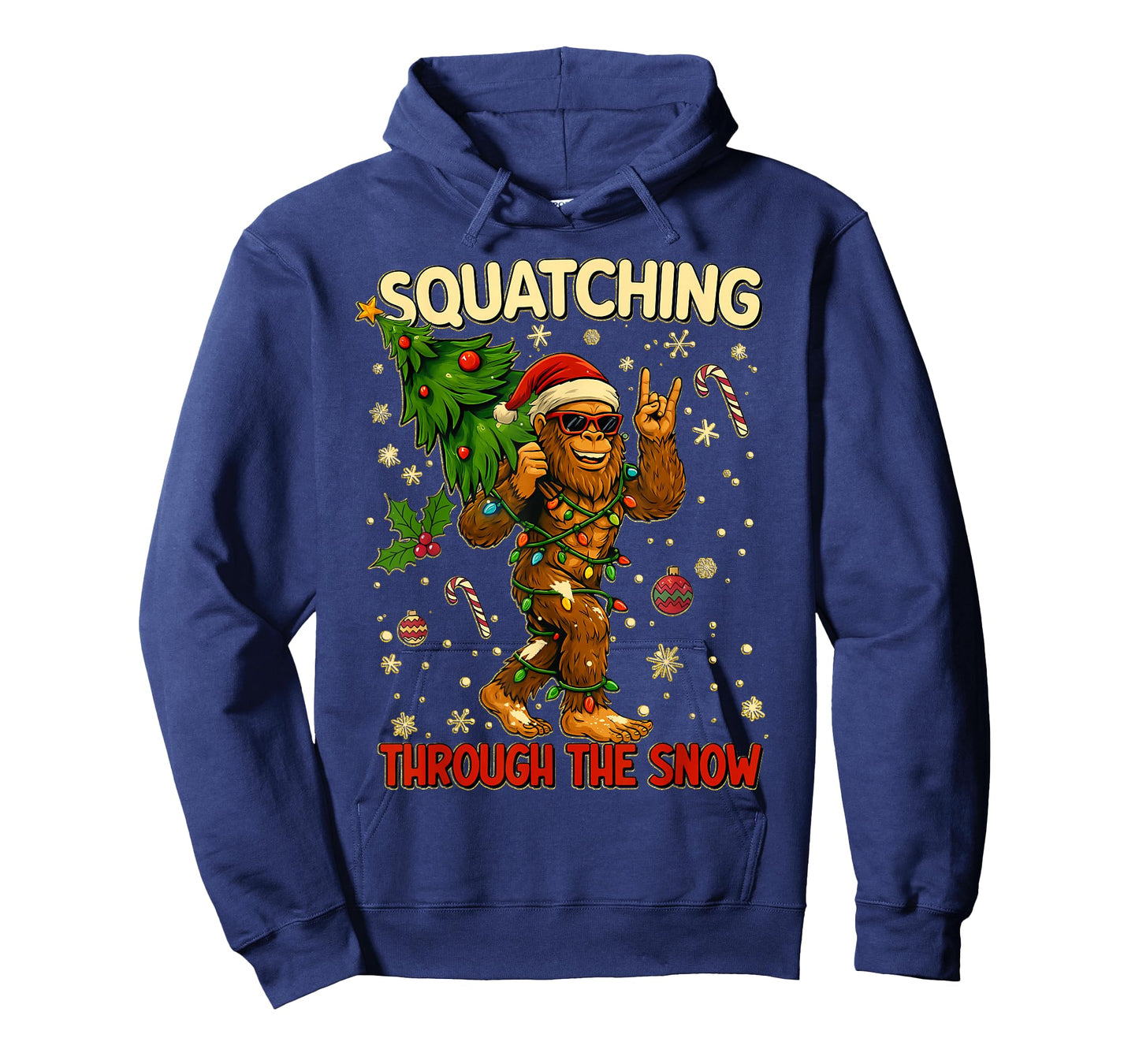 Squatching Through The Snow Funny Bigfoot Xmas Lights Gifts T-Shirt